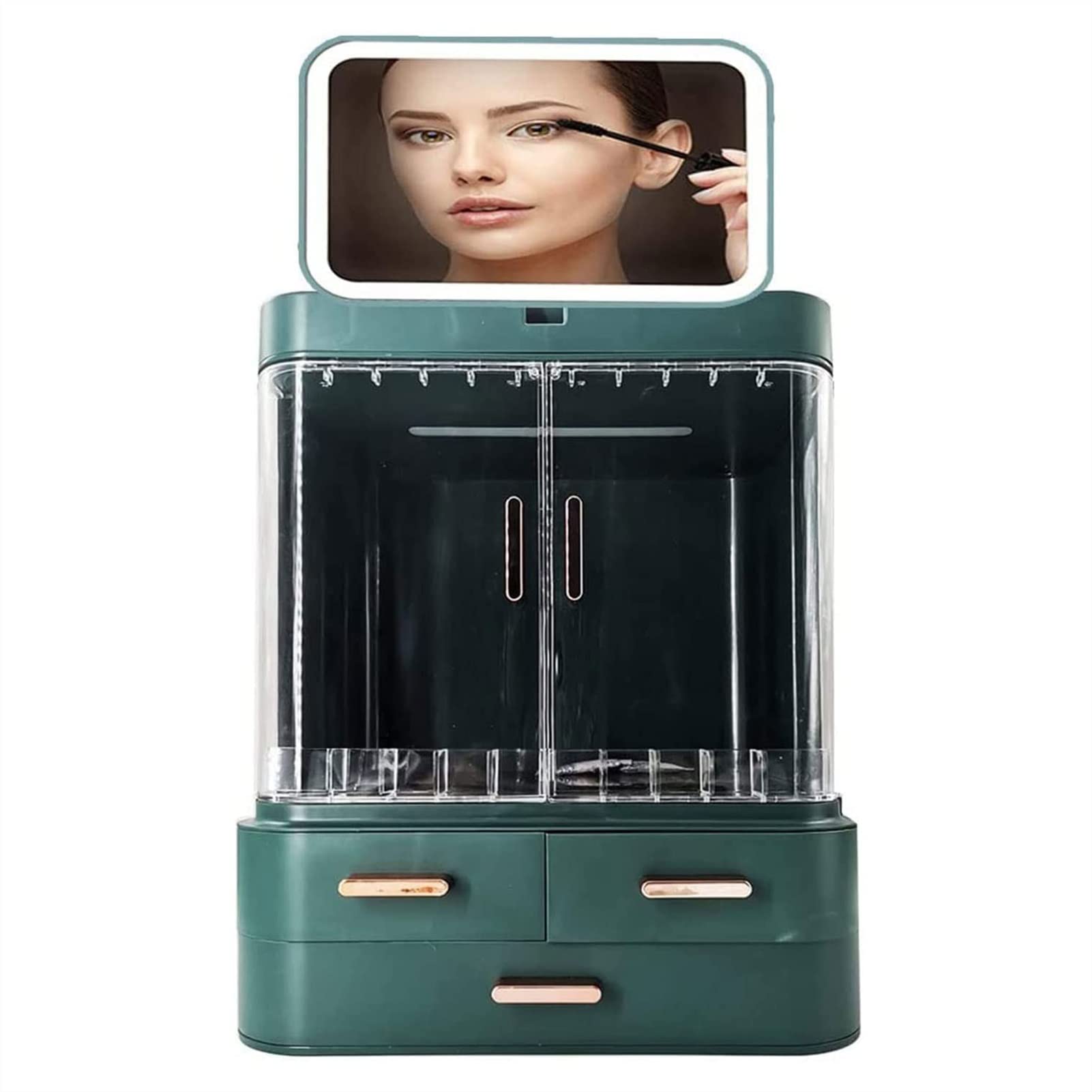 LED Makeup Organizer with Mirror - Modern Cosmetic & Jewelry Display Case for Bathroom Vanity, Dresser, Countertop - Perfect for Makeup Storage, Beauty Accessories Organization & Home Decor