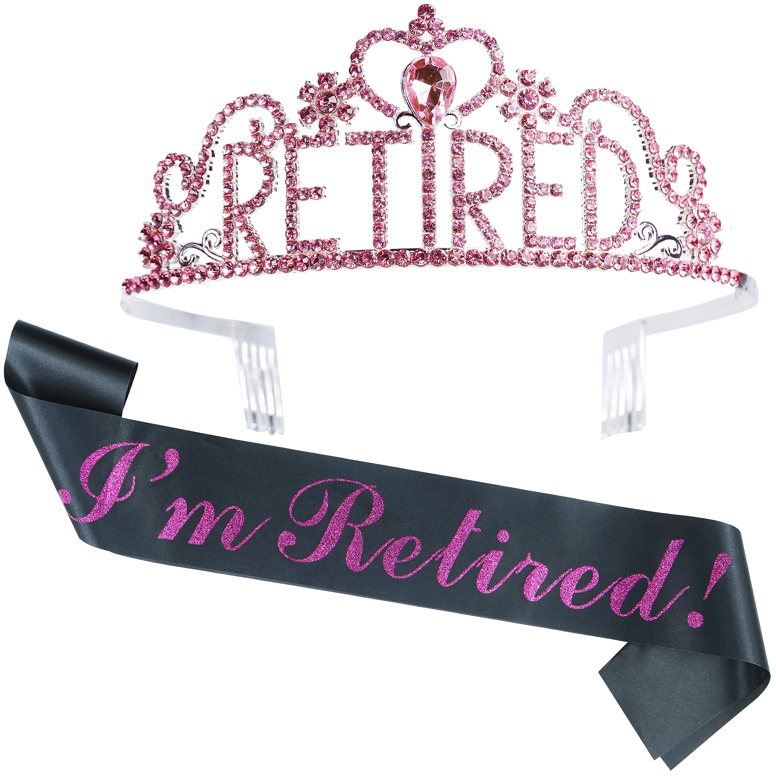 Retirement Sash & Tiara Set - Elegant Black & Magenta Retirement Party Decor for Women | Perfect Retirement Gift for Her | Happy Retirement Celebration Supplies | Great for Retirement Parties, Office Farewells & Milestone Celebrations