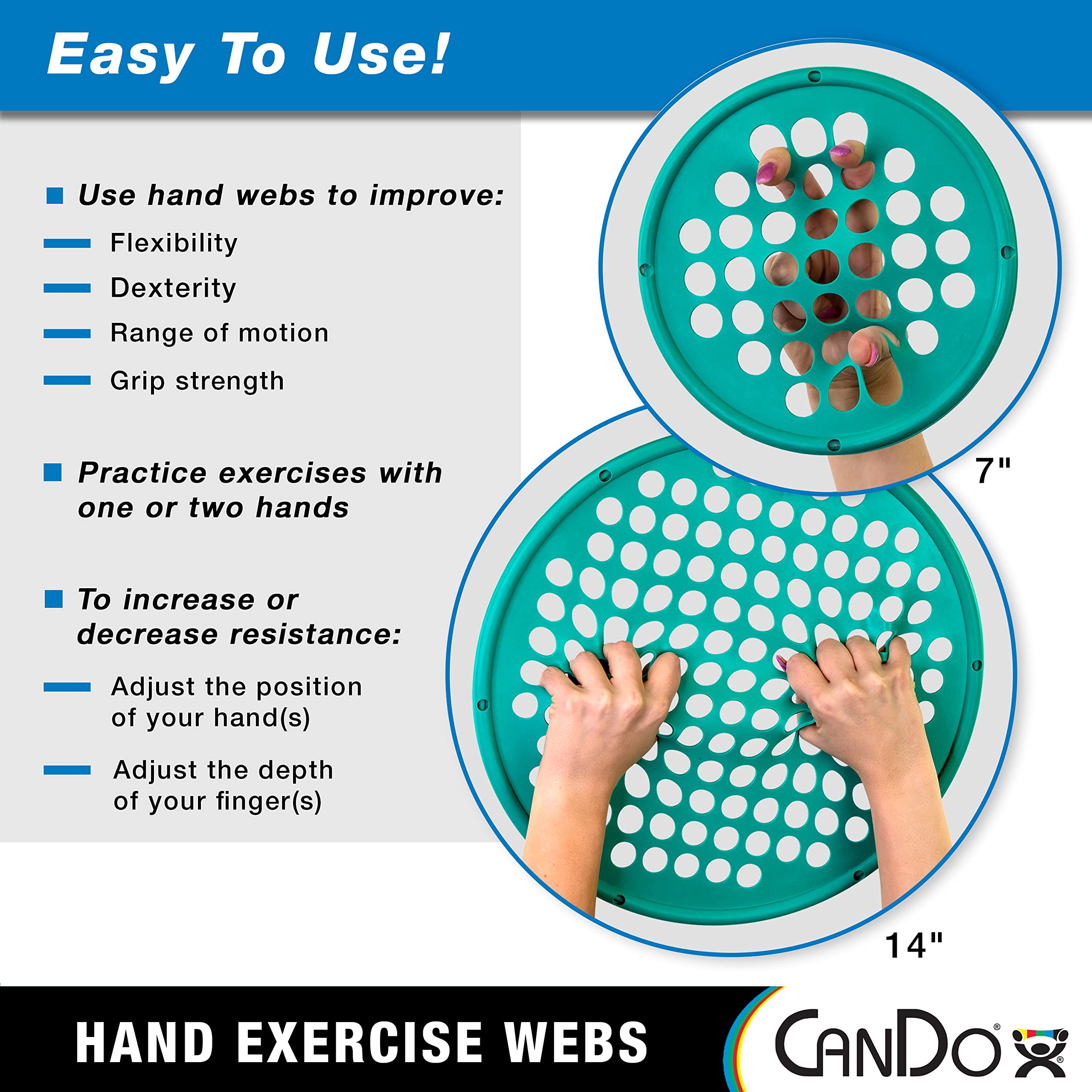 CanDo Hand Exercise Bands for Physical Therapy & Grip Strength Training - Portable Resistance Bands for Hand, Finger & Wrist Workouts - 14