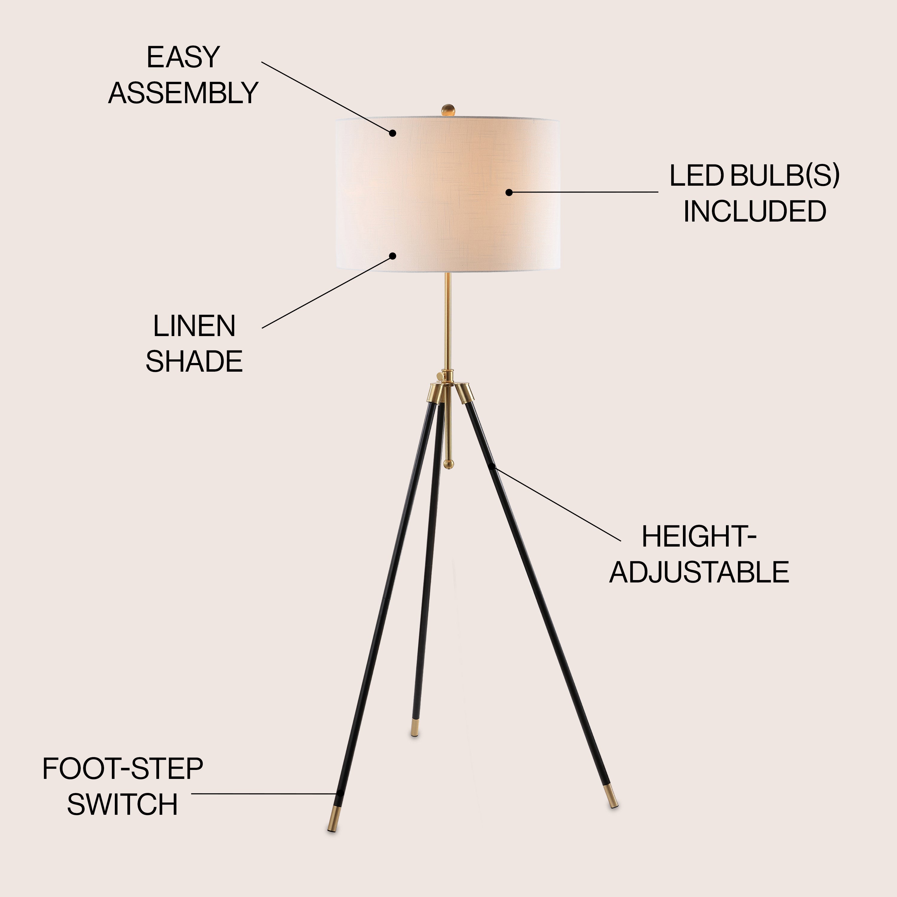 Lucius 67 Adjustable Metal LED Floor Lamp - Modern Dimmable Standing Light for Living Room, Bedroom & Office - Perfect for Reading, Working & Ambient Lighting