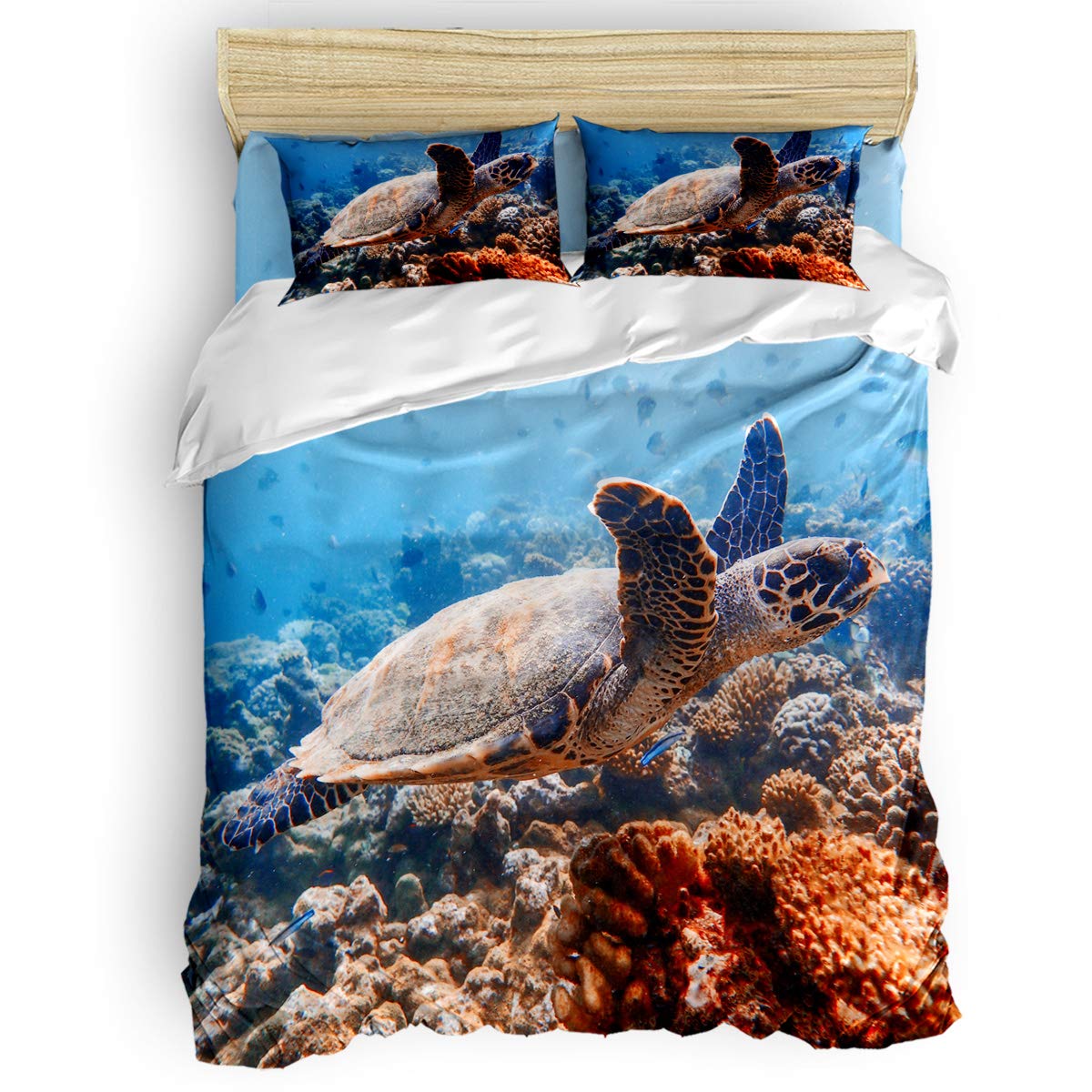 **Danhongi Twin Duvet Cover Set 4-Piece - Ocean Animal Sea Turtle Bedding Set for Women & Men, Includes 1 Duvet Cover, 1 Fitted Sheet, 2 Pillowcases - Perfect for Beach-Themed Bedrooms & Coastal Decor**