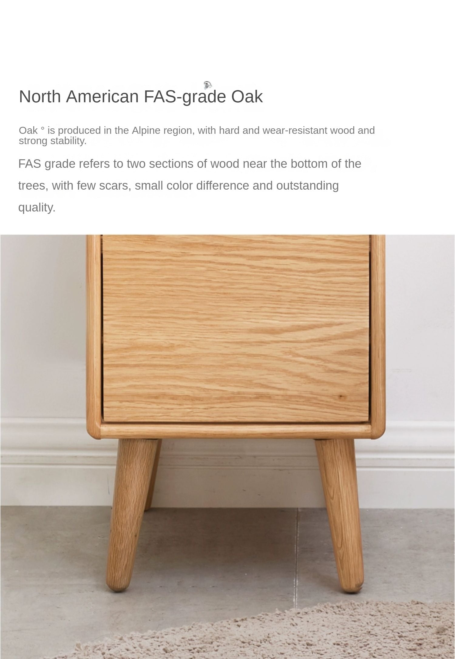 Solid Wood Ultra Narrow Nightstand - Oak, Rubber, Cherry - Perfect for Small Bedrooms, Apartments & Tight Spaces