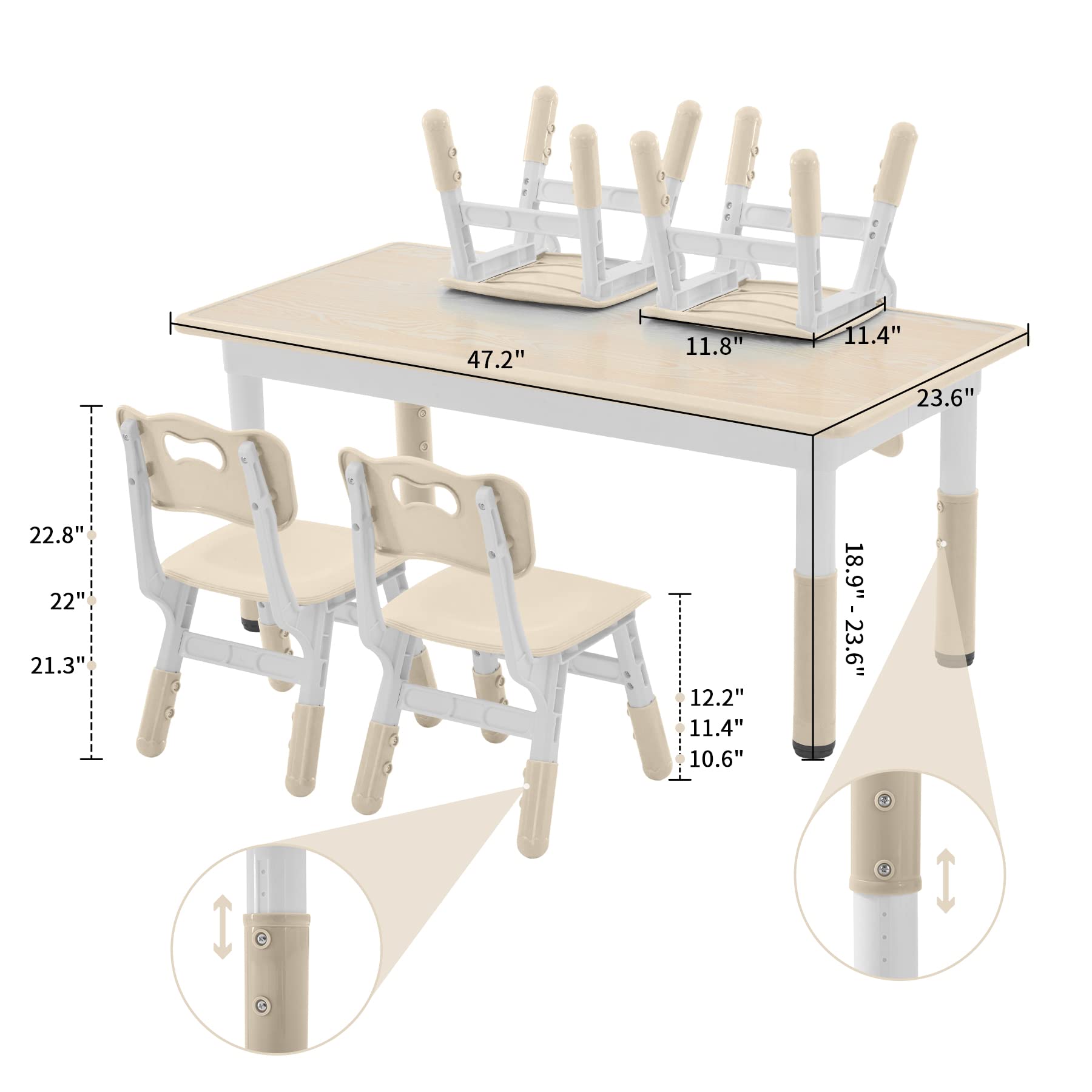 Adjustable Height Toddler Table and Chairs Set for 4 Kids - 47.2