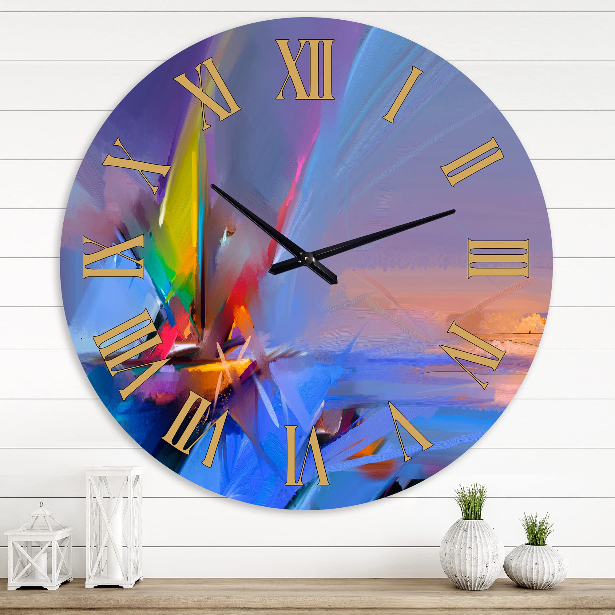 Abstract Colorful Seascape Wall Clock - Large Modern Decorative Clock for Living Room, Bedroom & Office | Silent Non-Ticking Home Décor