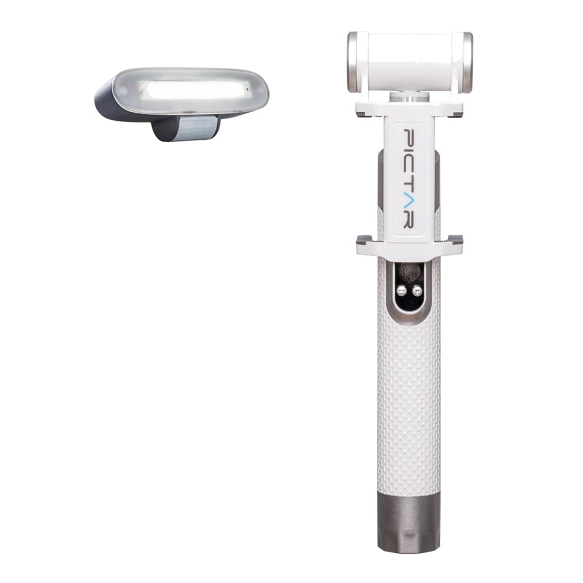 Pictar Smart Light Selfie Stick with Rechargeable Battery - Smokey White | Wireless Bluetooth Selfie Stick for iPhone & Android | Perfect for Travel, Vlogging & Group Photos