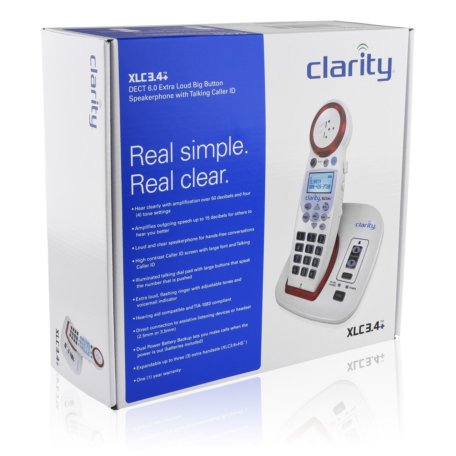 Clarity 59234.001 XLC3.4+ Amplified Cordless Phone for Severe Hearing Loss - Loud & Clear Sound for Seniors & Hearing Impaired - Perfect for Home & Office Use