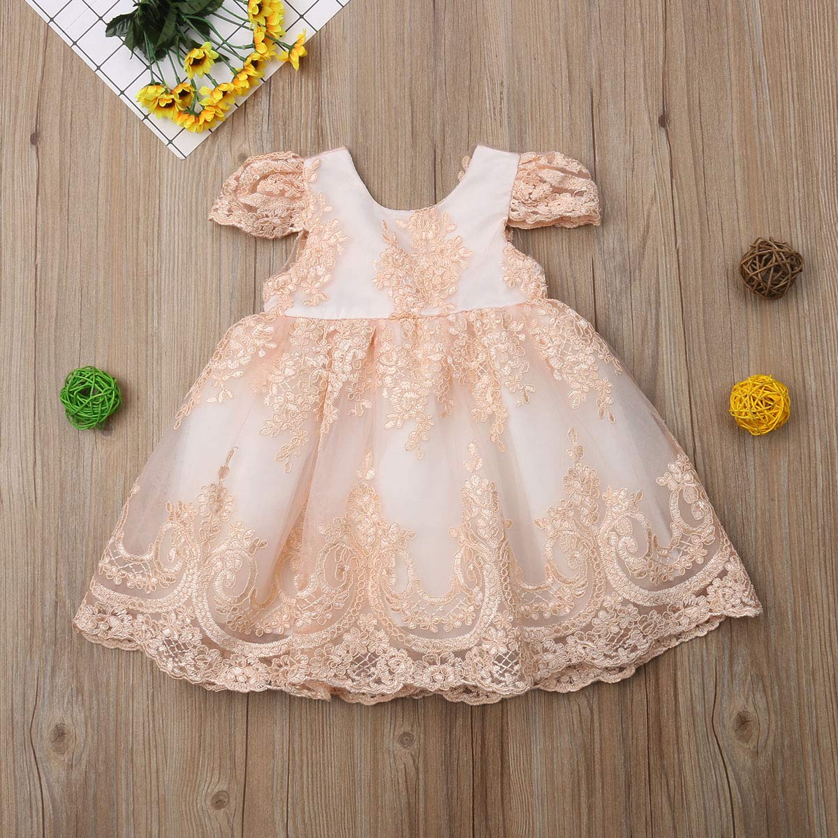 Girls' Crochet Flower Embroidered Bowknot Short Sleeve Dress - Elegant Flower Girl & Bridesmaid Dress for Weddings, Parties & Special Occasions