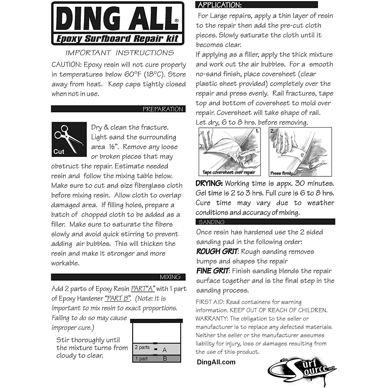Ding Repair Kit - Epoxy Ding Repair for All Standard Surfboards | Quick & Easy Surfboard Ding Fix for DIY Repairs at Home
