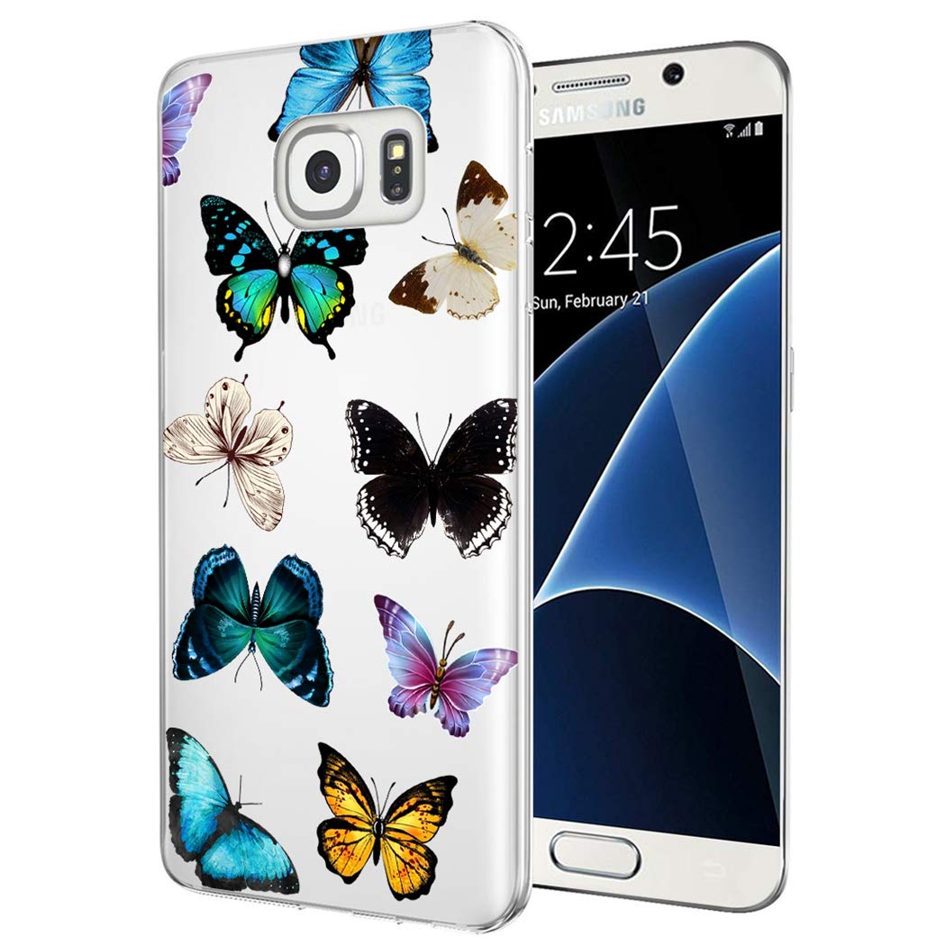 Samsung Galaxy S7 Phone Case for Women - Slim Shockproof Clear Floral TPU Protective Cover with Butterfly Design | Perfect for Everyday Use, Work & Travel