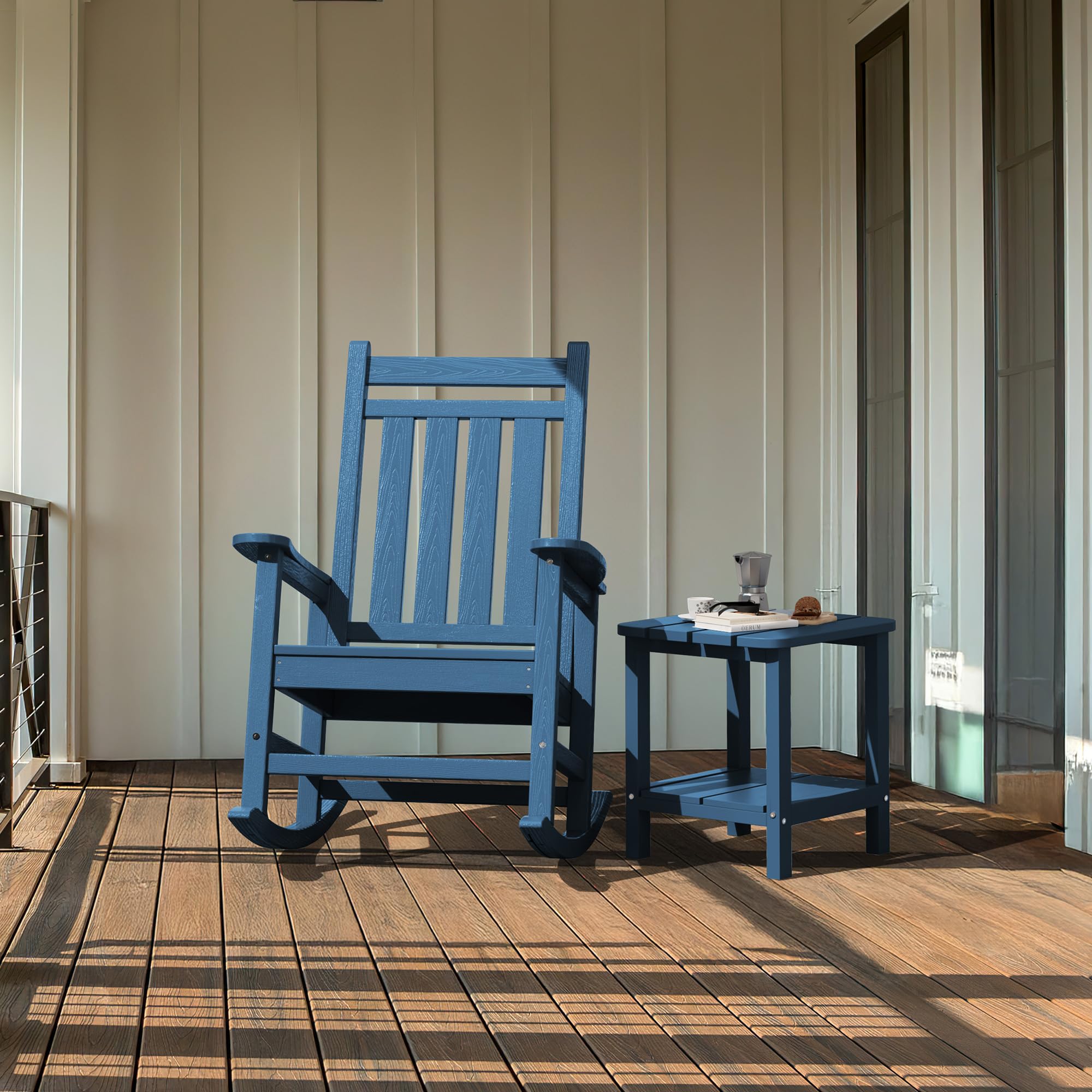 SERWALL Adirondack Table Outdoor Side Table - Weather-Resistant Blue Patio Furniture for Garden, Deck, Poolside & Backyard Relaxation