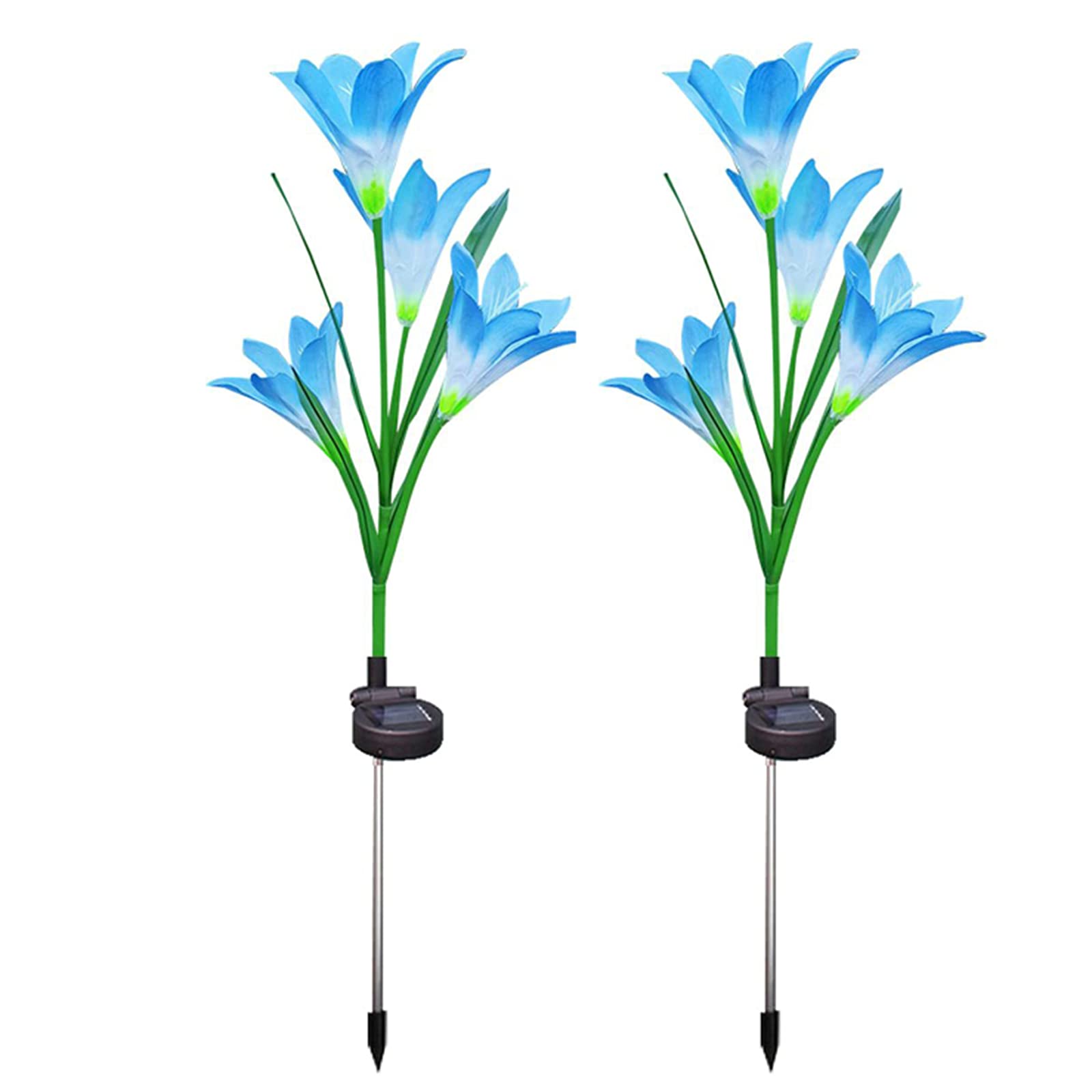 Intoowind 12-Pack LED Solar Lily Lights for Outdoor Garden - Waterproof Solar Powered Flower Lawn Lights with Blue LED - Perfect for Pathway, Yard, Patio, and Landscape Decoration