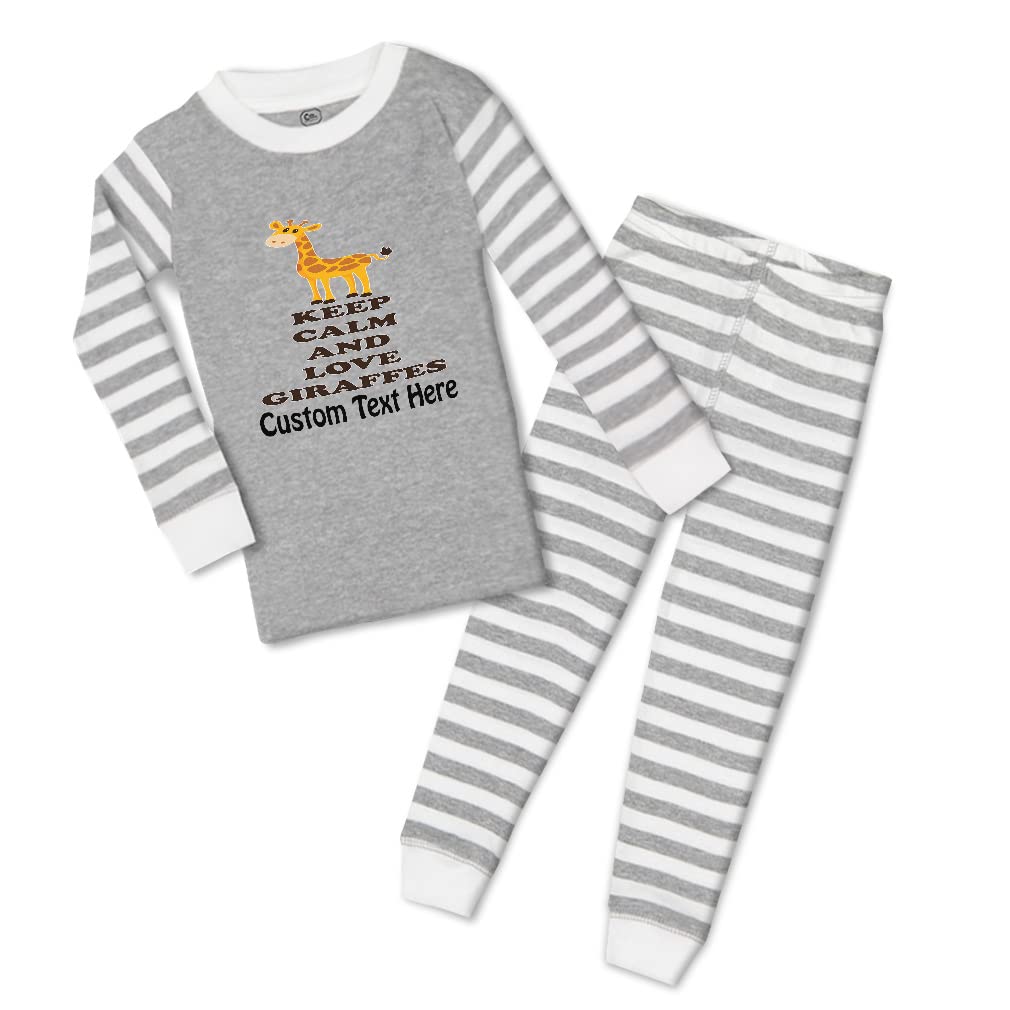 Custom Boy & Girl Cotton Toddler Pajamas - Keep Calm and Love Giraffes Safari Print - Snug Fit Sleepwear for Kids - Perfect for Bedtime, Lounging & Family Photos