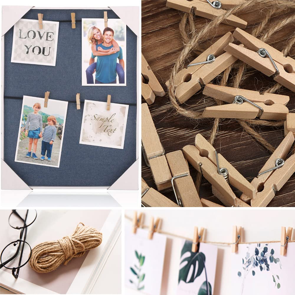 260-Piece Mini Wooden Clothes Pins with Jute Twine - Small Clothespins for Hanging Photos, DIY Crafts, Scrapbooking & Home Decor - Perfect for Laundry, Art Projects & Party Decorations