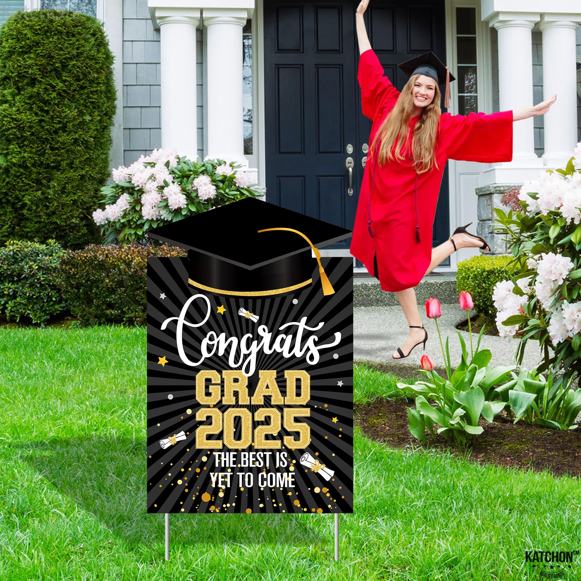 Katchon Graduation Yard Sign - 16x10 Inches | Class of 2025 Outdoor Decor | Durable Congrats Grad Sign for Lawn, Garden & Party Decorations | Perfect for High School & College Graduation Celebrations