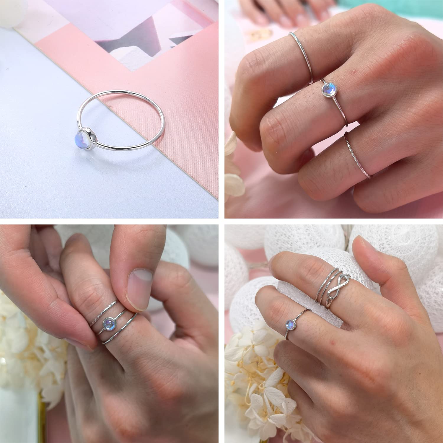 925 Sterling Silver Stackable Rings for Women - Set of 3 Thin Minimalist Rings | Comfort Fit Knuckle Rings for Pinky, Middle & Pointer Finger | Perfect for Layering, Everyday Wear & Gift Giving