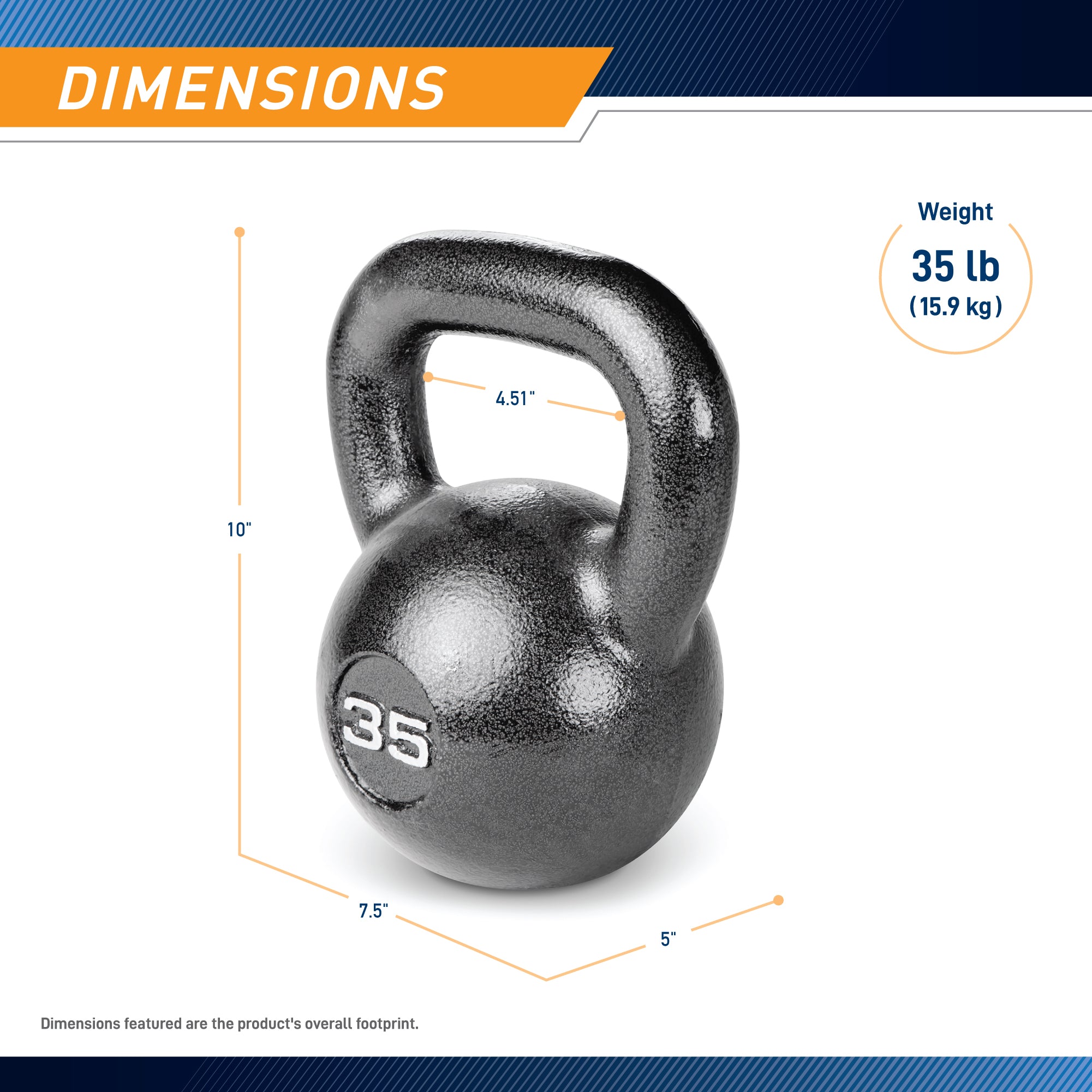 35lb Hammertone Kettlebell - Heavy Duty Cast Iron Home Gym Equipment for Strength Training, CrossFit & Weightlifting | HKB 035 | Perfect for Home Workouts & Fitness Studios