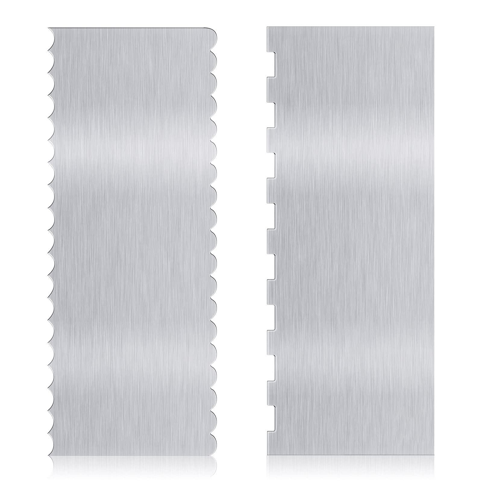 2-Piece Stainless Steel Cake Scraper Set - Professional Pastry Decorating Tool for Smoothing Buttercream, Edging Cakes & Christmas Dessert Decorations - Ideal for Bakeries, Home Baking & Cake Decorating Parties