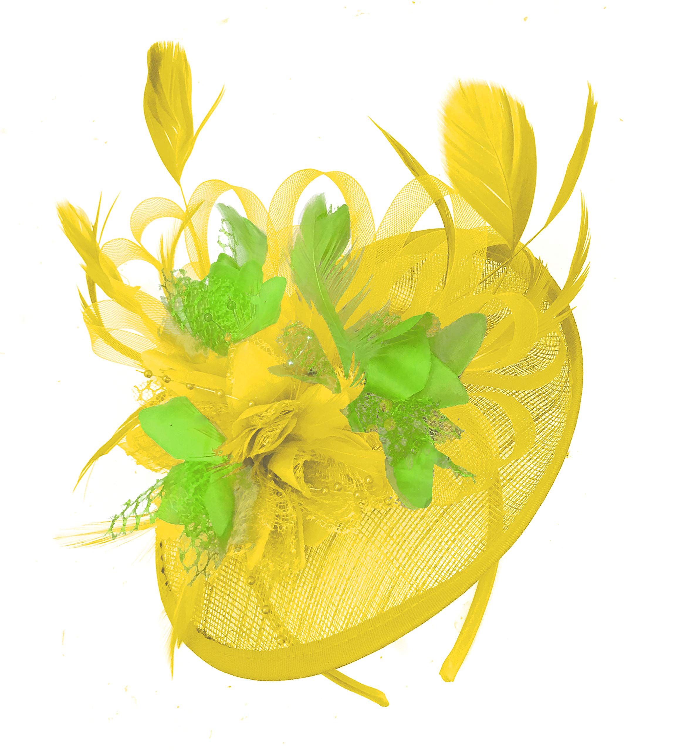 Elegant Yellow & Lime Green Sinamay Disc Saucer Fascinator Hat for Women - Perfect for Weddings, Tea Parties & Royal Events - Adjustable Headband Hair Accessory