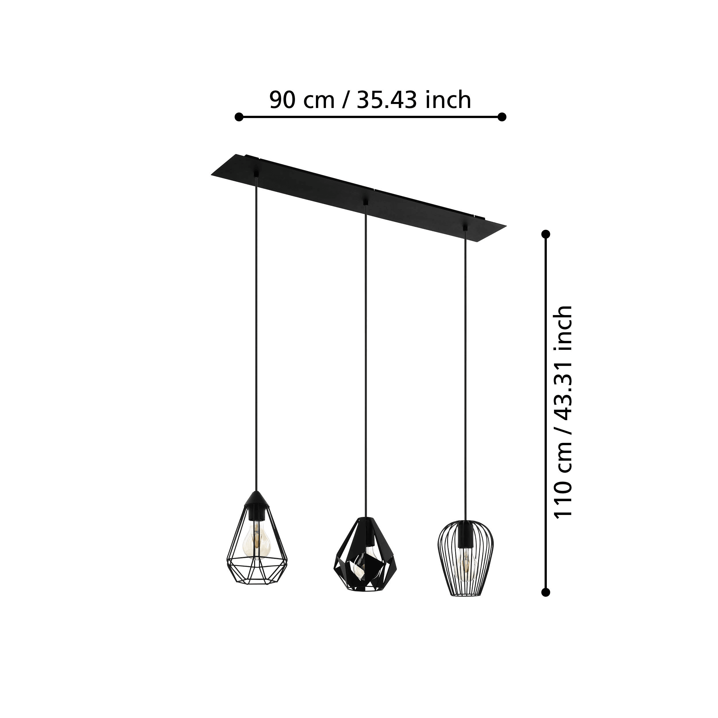 Eglo Distaff 3-Light Geometric Modern Ceiling Pendant Light Fixture - Perfect for Kitchen Island, Dining Room, and Living Room Lighting