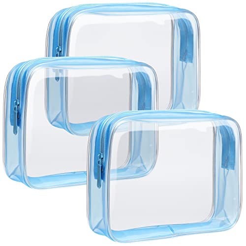 TSA Approved 3-Pack Clear Toiletry Bags for Travel - Quart Size Leakproof Cosmetic Organizer for Women & Men | Airplane Carry-On Compliant | Perfect for Airport Security, Gym, Vacation & Business Trips (Matte Blue)
