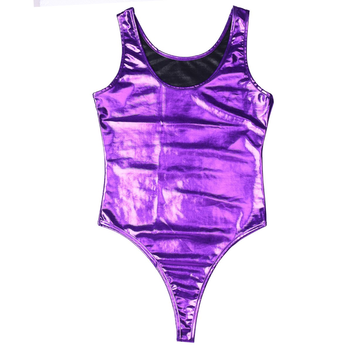 YiZYiF Women's Metallic Leather-Like One Piece Bodysuit Leotard Swimsuit - Purple, One Size - Perfect for Dance, Yoga, Fitness & Costume Parties