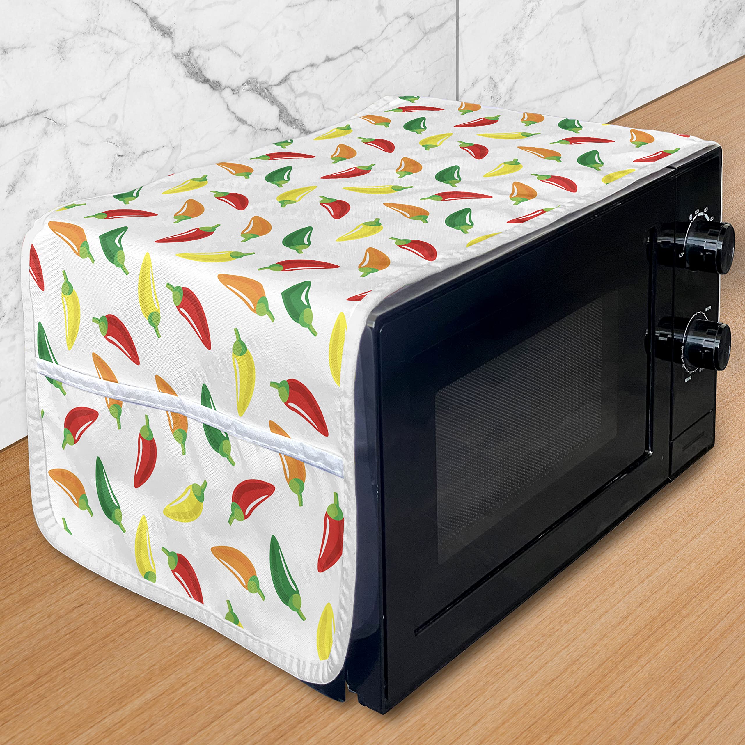 Ambesonne Peppers Microwave Cover - Colorful Chili Pepper Pattern, Waterproof Kitchen Organizer with Pockets, 36x12 Inches - Perfect for Microwave Protection & Kitchen Decor