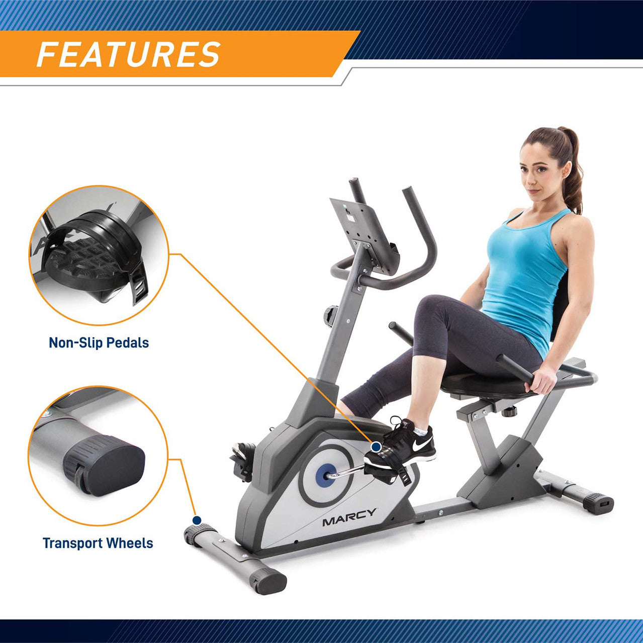 Marcy NS 40502R Recumbent Exercise Bike - Comfortable Home Workout Equipment for Cardio & Strength Training | Perfect for Home Gym, Rehabilitation & Low-Impact Fitness