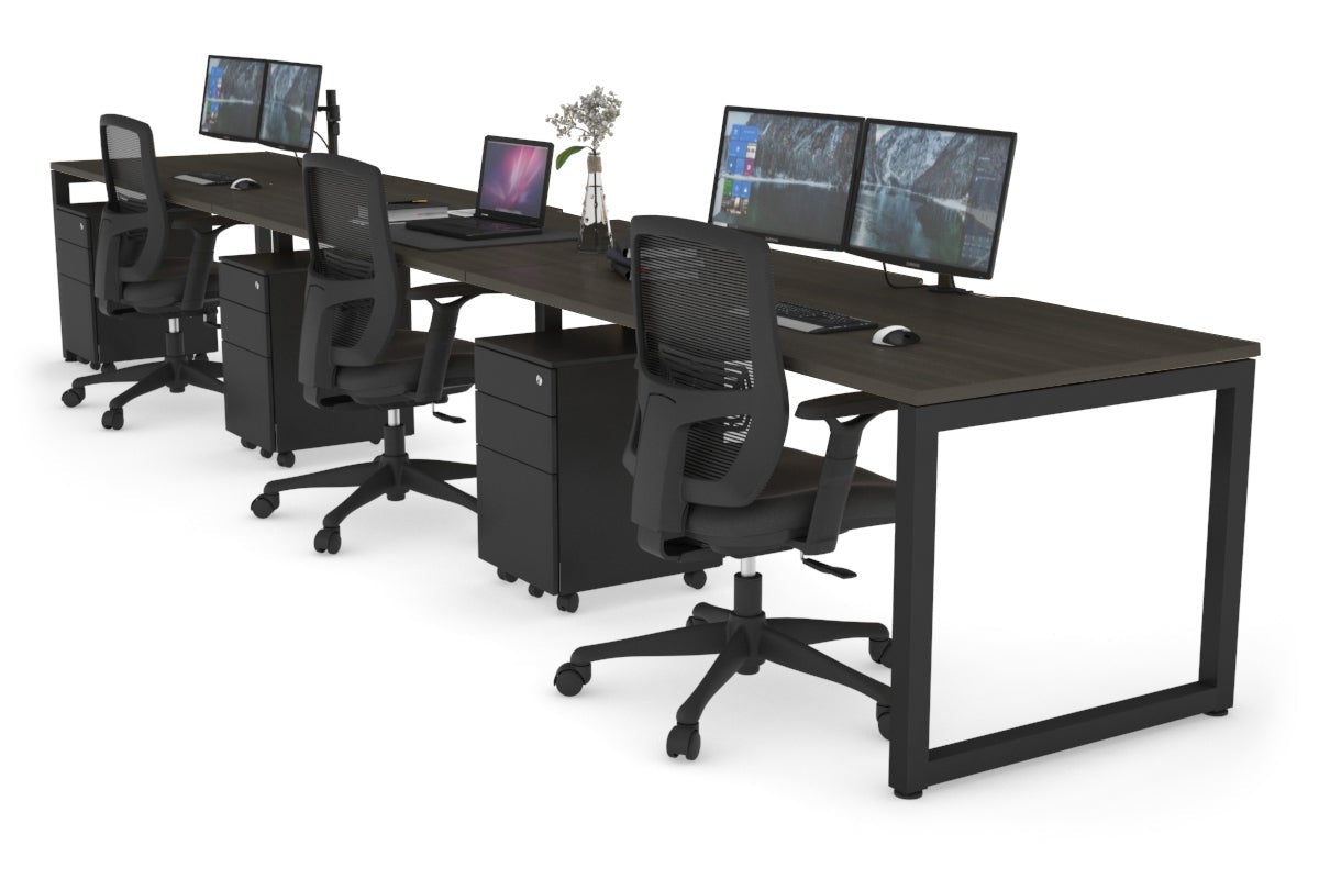 Quadro Loop Legs 3-Person Office Workstation - 1800L x 800W with Cable Management | Modern Office Desk for Collaborative Workspaces & Open Office Environments