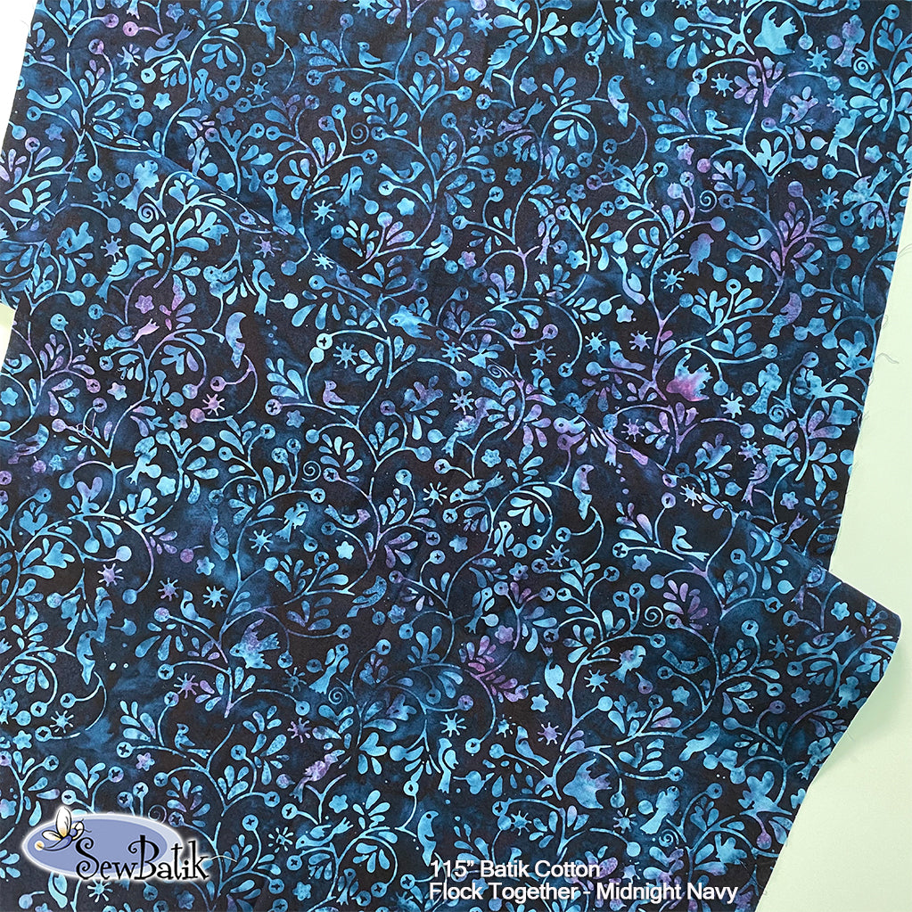 112-Inch Wide Batik Fabric - Flock Together Midnight Navy - Perfect for Quilting, Home Decor & DIY Craft Projects