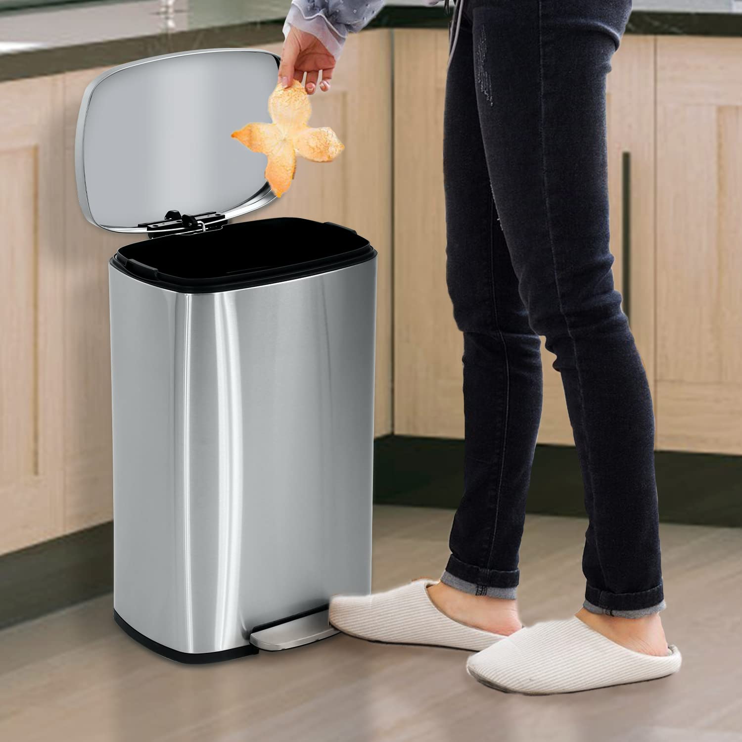 13 Gallon Stainless Steel Step Trash Can with Lid - 50L High Capacity Kitchen Garbage Bin for Home, Office, Bathroom & Bedroom - Removable Inner Bucket for Easy Cleaning - Perfect for Recycling & Waste Separation