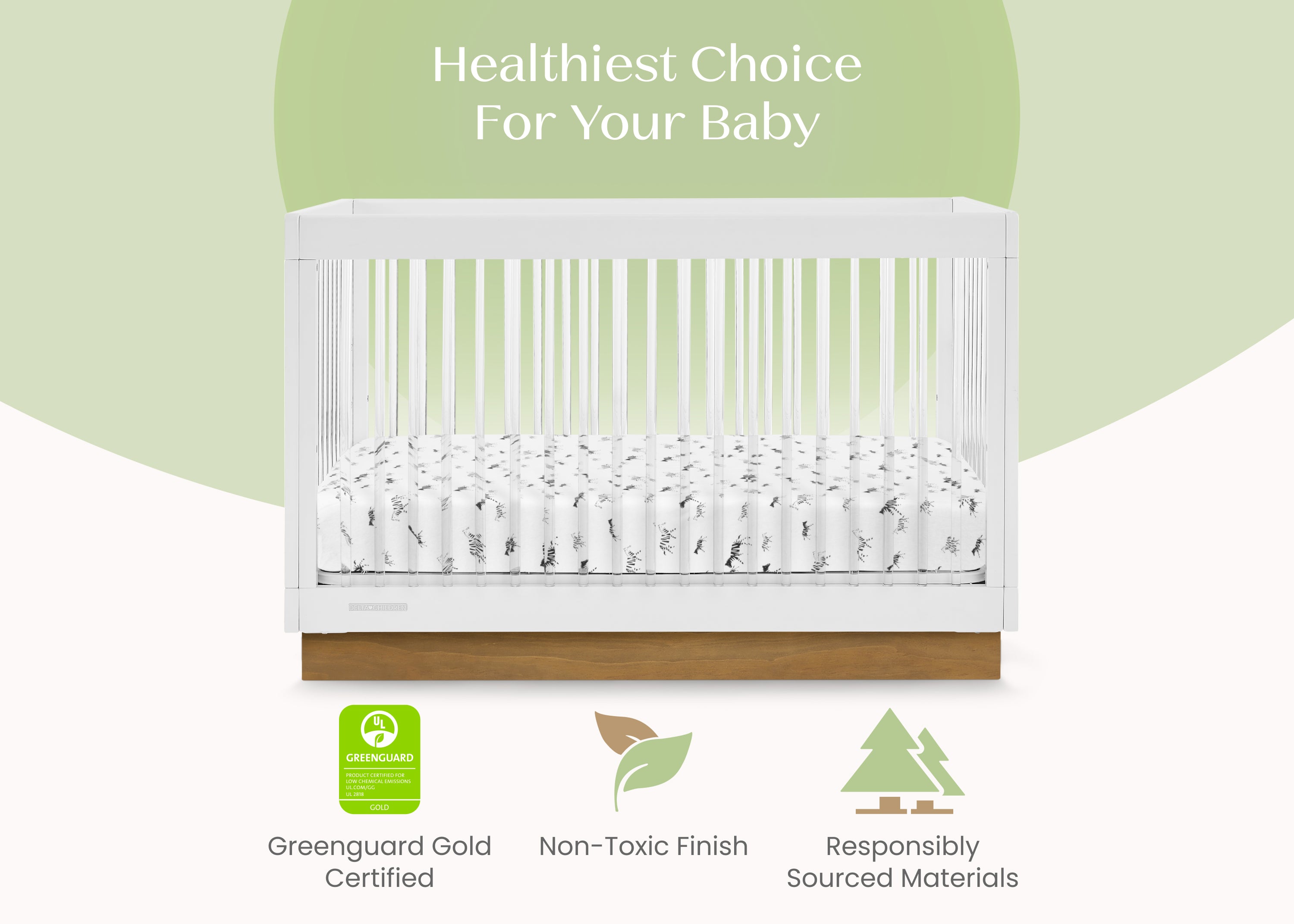 James Acrylic 4-in-1 Convertible Baby Crib - Toddler Bed, Daybed & Full-Size Frame - Modern Nursery Furniture for Boys & Girls - Perfect for Small Spaces & Growing Families