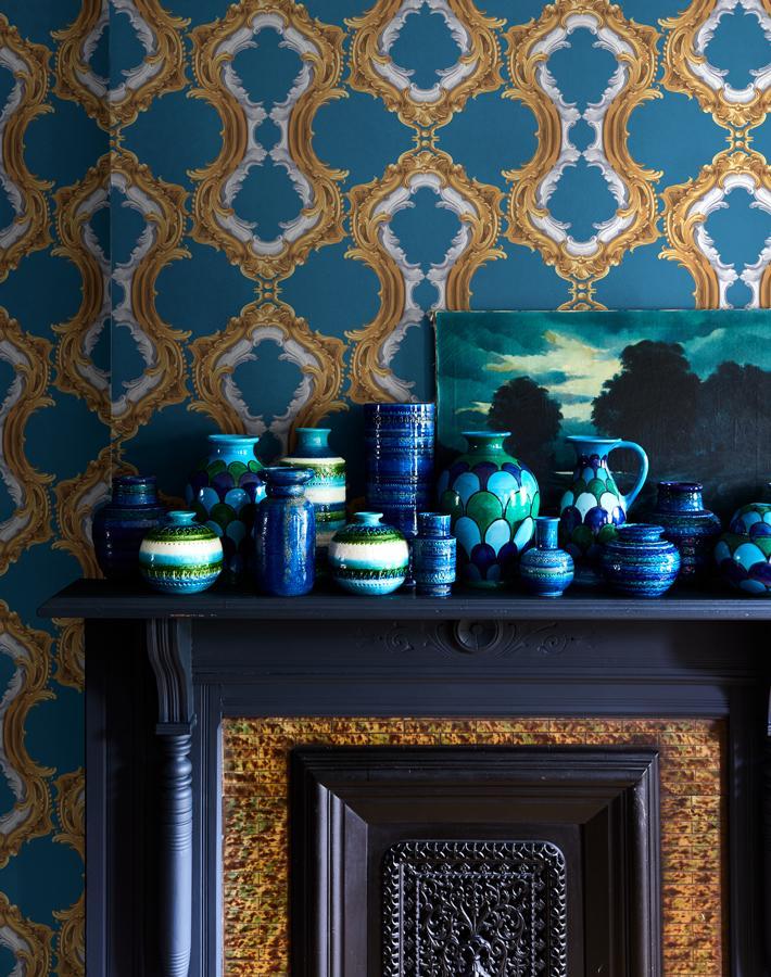 Louie Whoey Wallpaper by Wallshoppe - Premium Lapis Blue Peel & Stick Wallpaper for Living Room, Bedroom, or Office Decor
