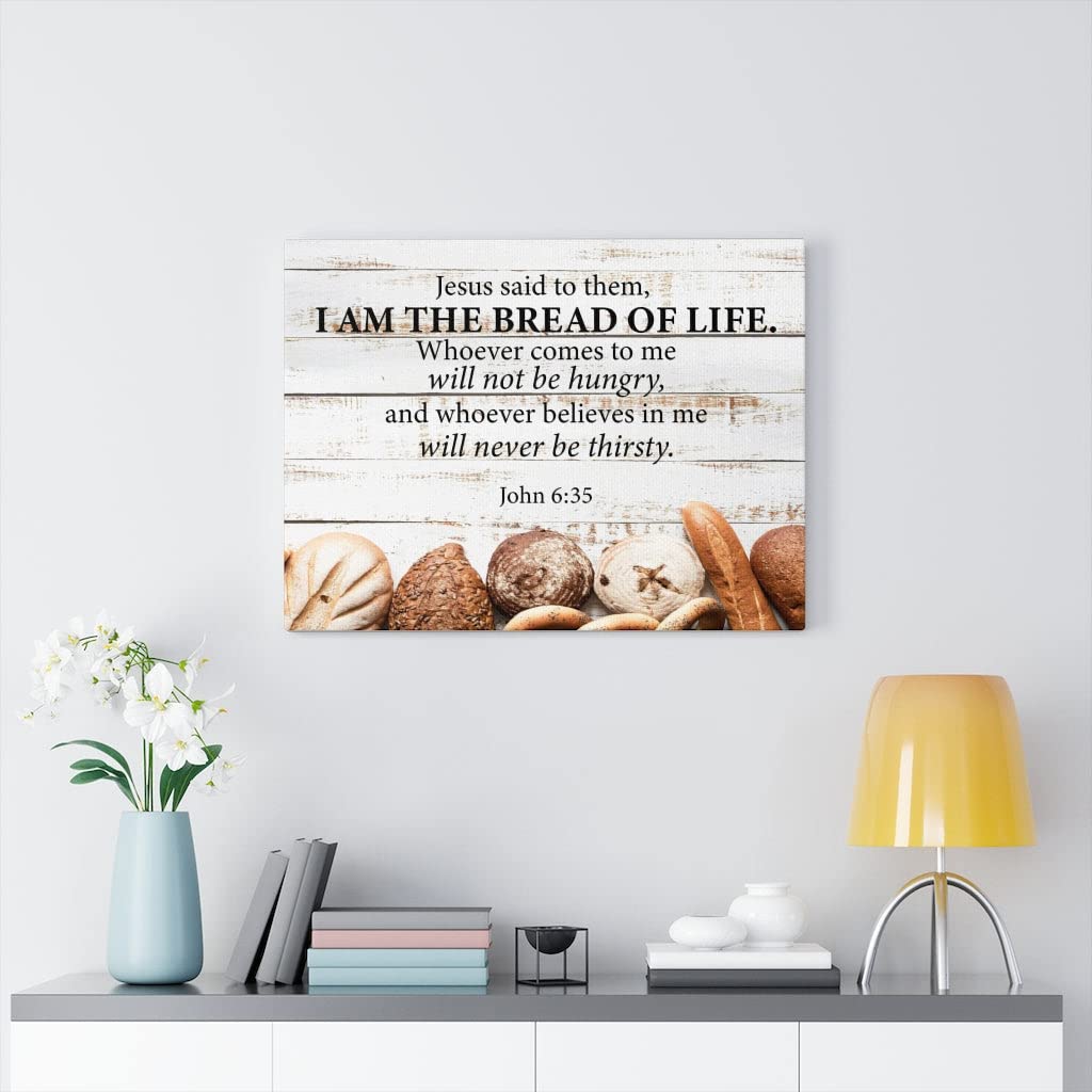 John 6:35 I Am The Bread of Life Bible Verse Canvas - Christian Wall Art for Home Decor, Church & Office - Inspirational Scripture Gift for Weddings, Baptisms & Religious Occasions