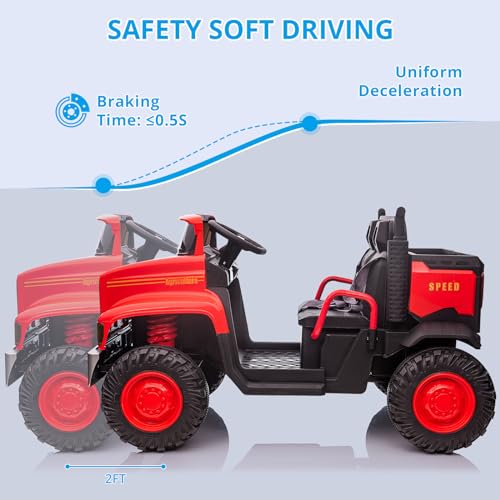 GARVEE 24V Electric Ride On Truck with Remote Control - 4WD UTV Vehicle for Kids, Dump Bed, 4x200W Motors, 4 Spring Suspension, 3 Speed Modes, 2 Seater - Perfect Outdoor Toy & Birthday Gift for Boys & Girls (Red) | Great for Backyard Play, Park Adventures & Off-Road Fun