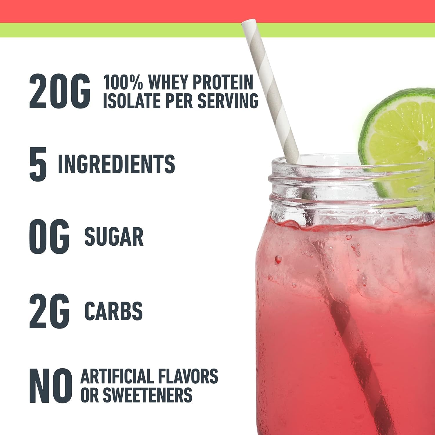 Isopure Clear Whey Isolate Protein Powder - Lactose Free, Gluten Free, Naturally Flavored Watermelon Lime - 20g Protein Per Serving (14.1 Oz, 16 Servings) | Post-Workout Recovery & Healthy Hydration for Athletes