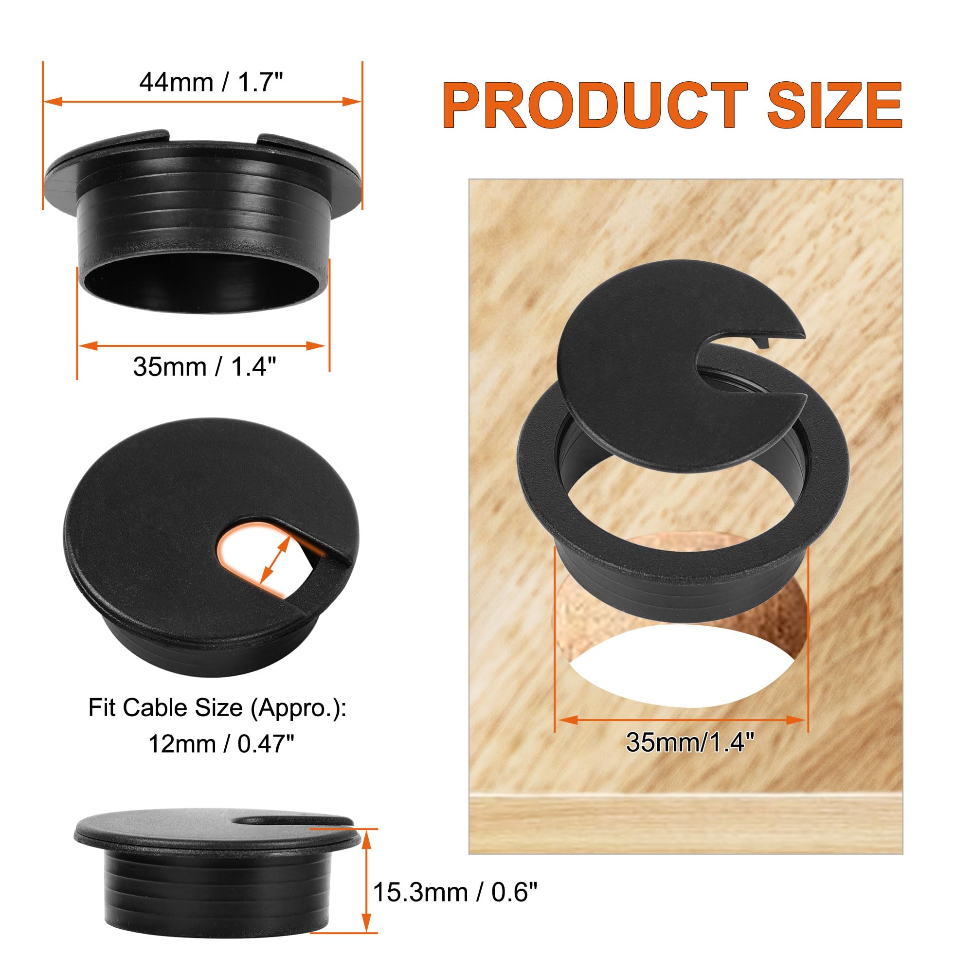 uxcell 4 Pack Black Desk Grommet Cable Hole Cover - 35mm/1.4 Inch PC Computer Table Wire Organizer for Office & Home Workspace Cable Management