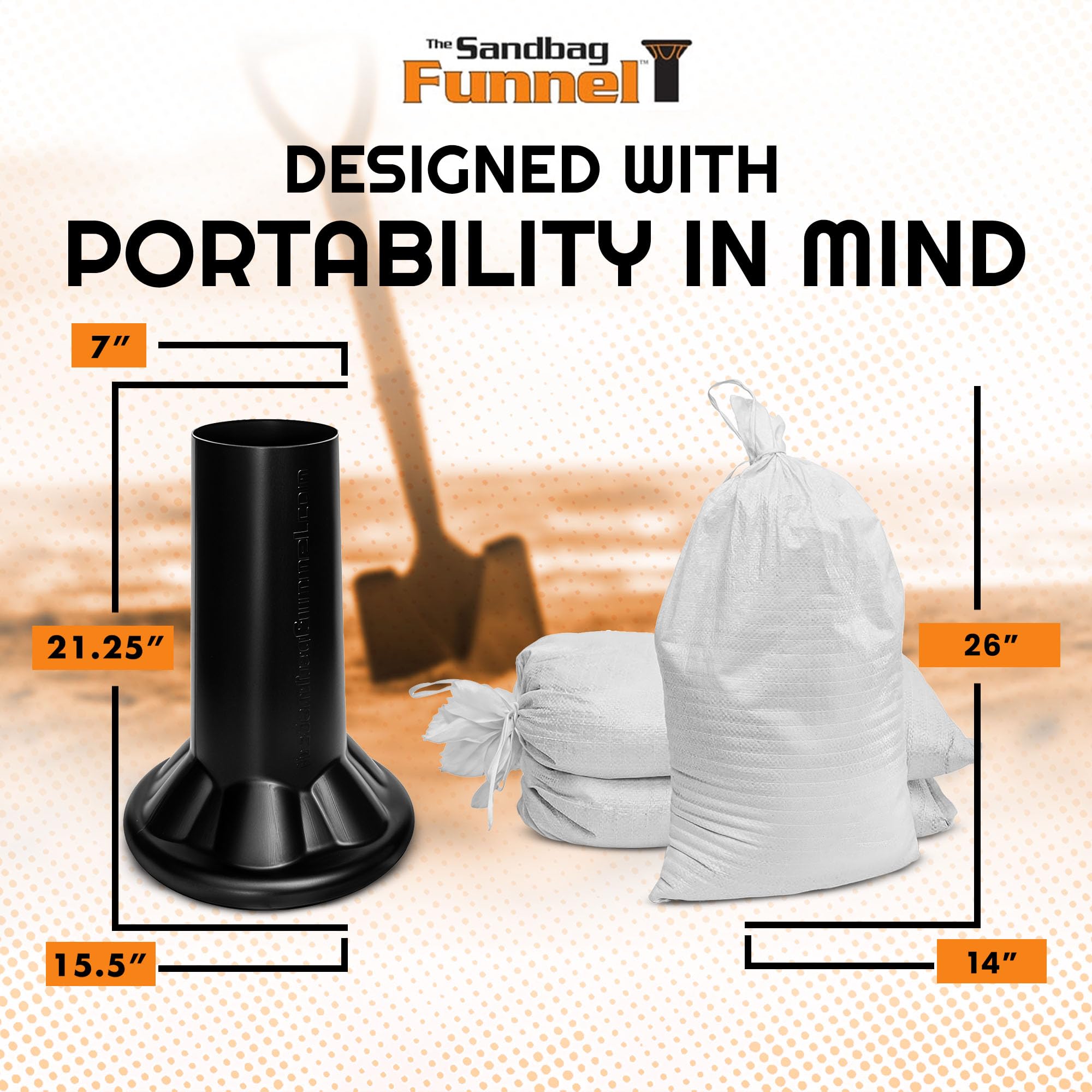 Durable Sandbag Filler Tool Kit with 2 Funnels & 50 Polypropylene Sand Bags (14x26) - Heavy Duty Sand Funnel Stand for Construction, Flood Control, Landscaping & Emergency Preparedness