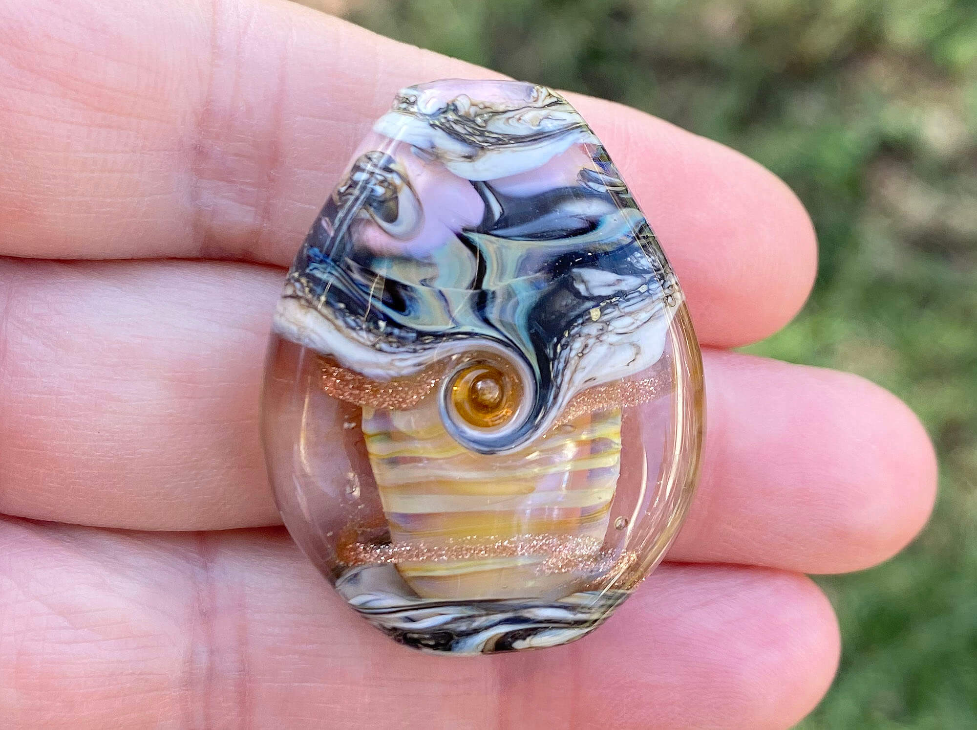 Natural Yellow Opal Organic Lampwork Glass Focal Bead - Handmade Jewelry Making Supplies for Necklaces, Bracelets & DIY Crafts - Boho Style Beading Accessories