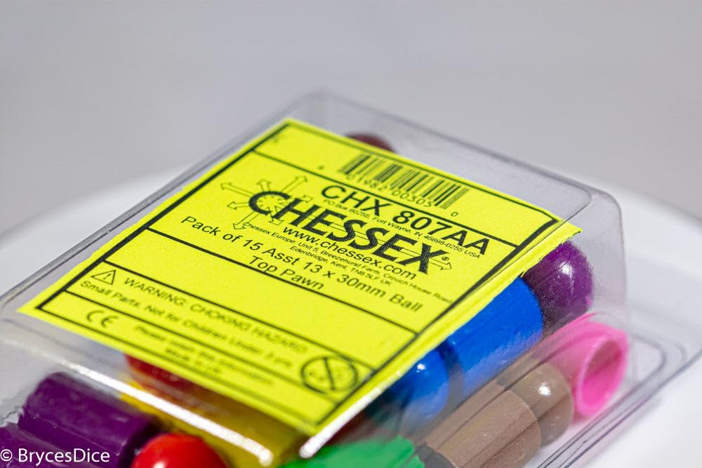 Colorful 15-Piece Ball Top Pawn Set - 13mm x 30mm Chess & Board Game Accessories - Perfect for Chess, Checkers, Backgammon & Tabletop Gaming