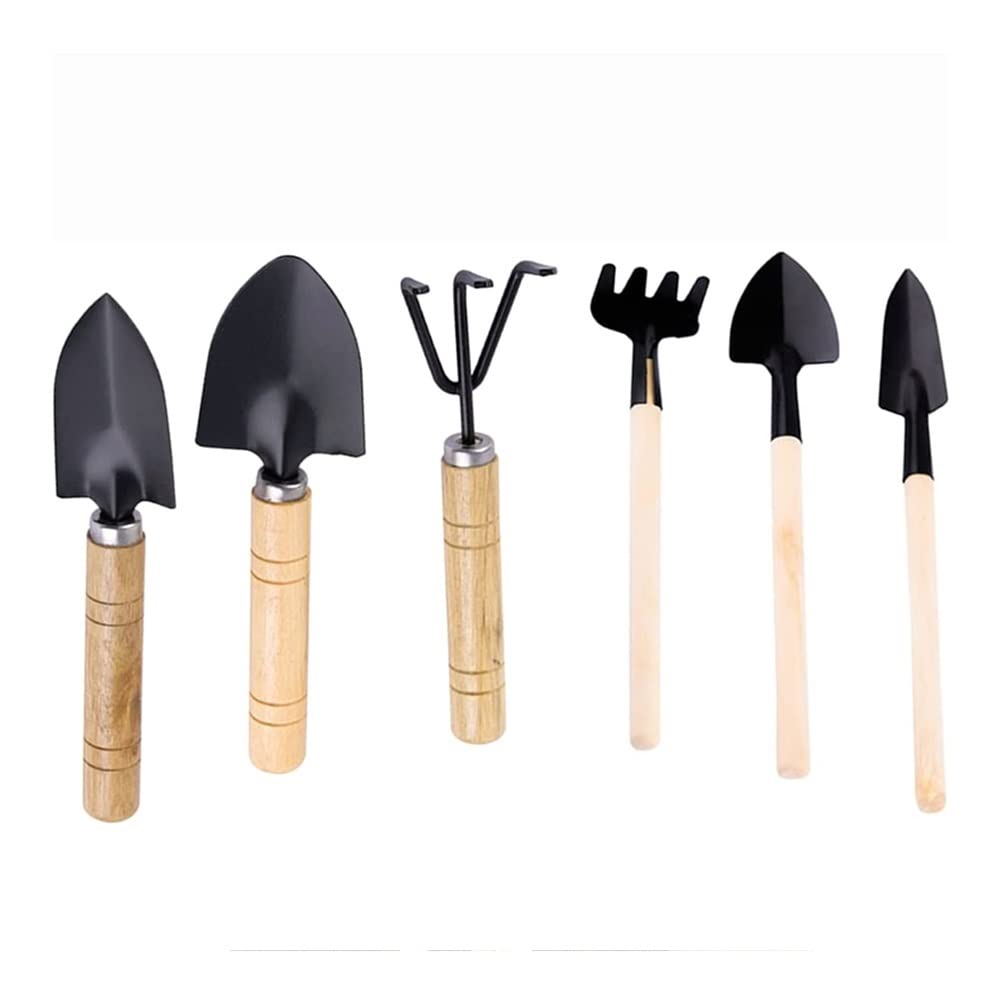 6Pcs Garden Tools Set - Miniature Planting & Transplanting Kit with Wood Handle & Metal Head - Shovel, Rake, Trowel for Indoor Plants, Herb Gardens, Succulents & Small Space Gardening (Color: 6PCS)