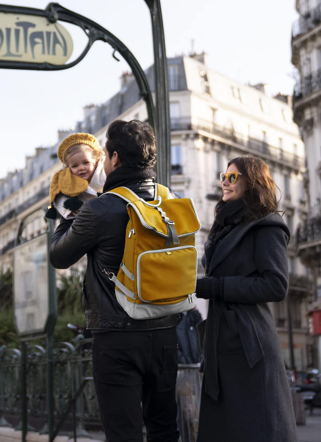 Babymoov Sancy Unisex Diaper Backpack - Waterproof Roll-Top Closure, Large Insulated Pocket, Changing Pad & Organizer (Saffron Yellow) | Perfect for Baby Essentials, Travel, Daycare & On-The-Go Parents