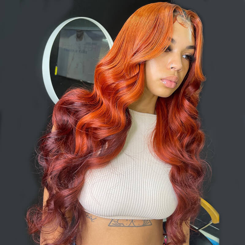 Eullair Ombre Ginger Brown Body Wave Human Hair Glueless Wig - 2-Tone Lace Frontal Wig (EW006) for Women | Natural Look for Daily Wear & Special Occasions