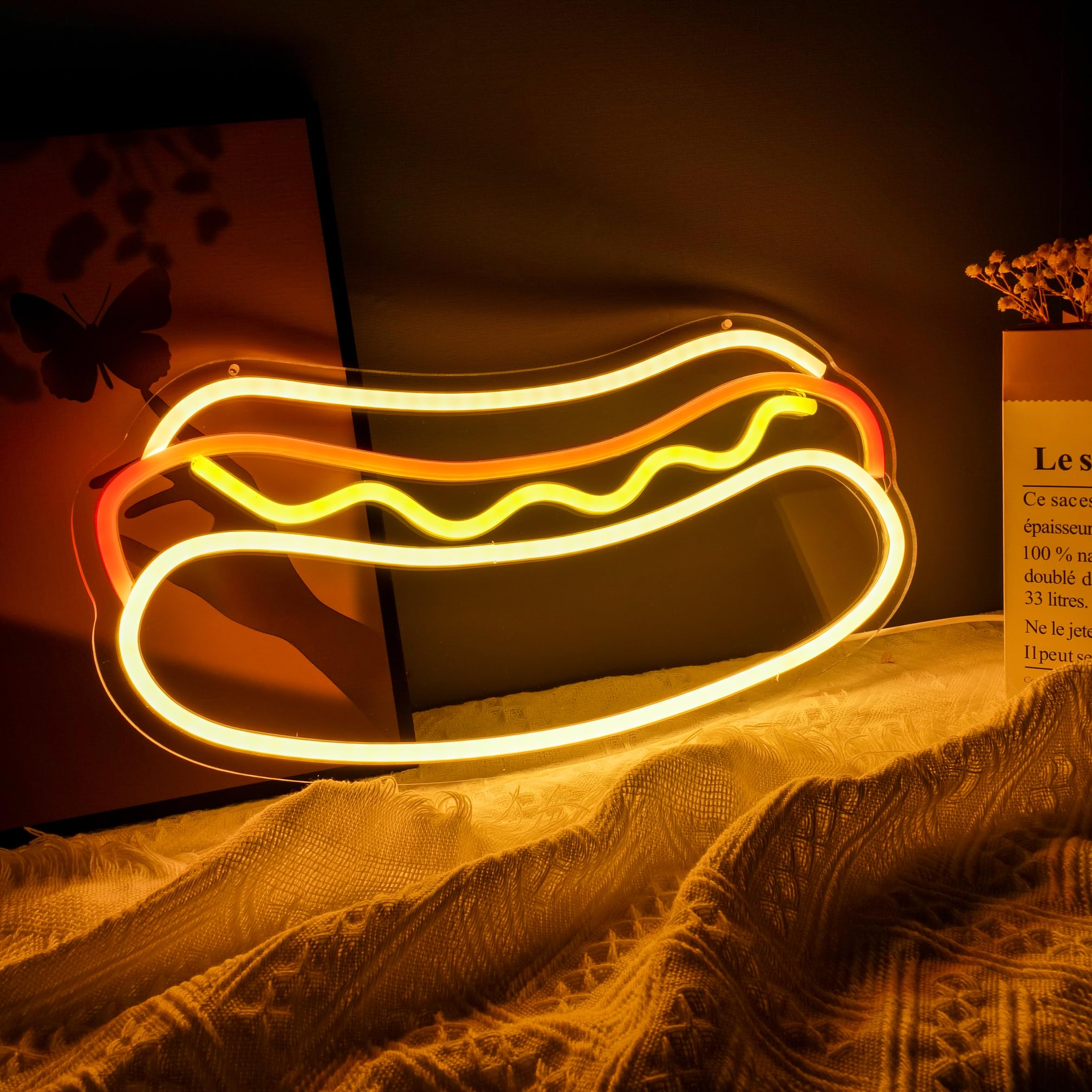 15.7x7.8 Inch Hamburg Hot Dog Shaped LED Neon Sign - Retro Fast Food Wall Light for Home, Bar, Restaurant & Cafe Decor - Perfect for Kitchen, Diner & Party Lighting