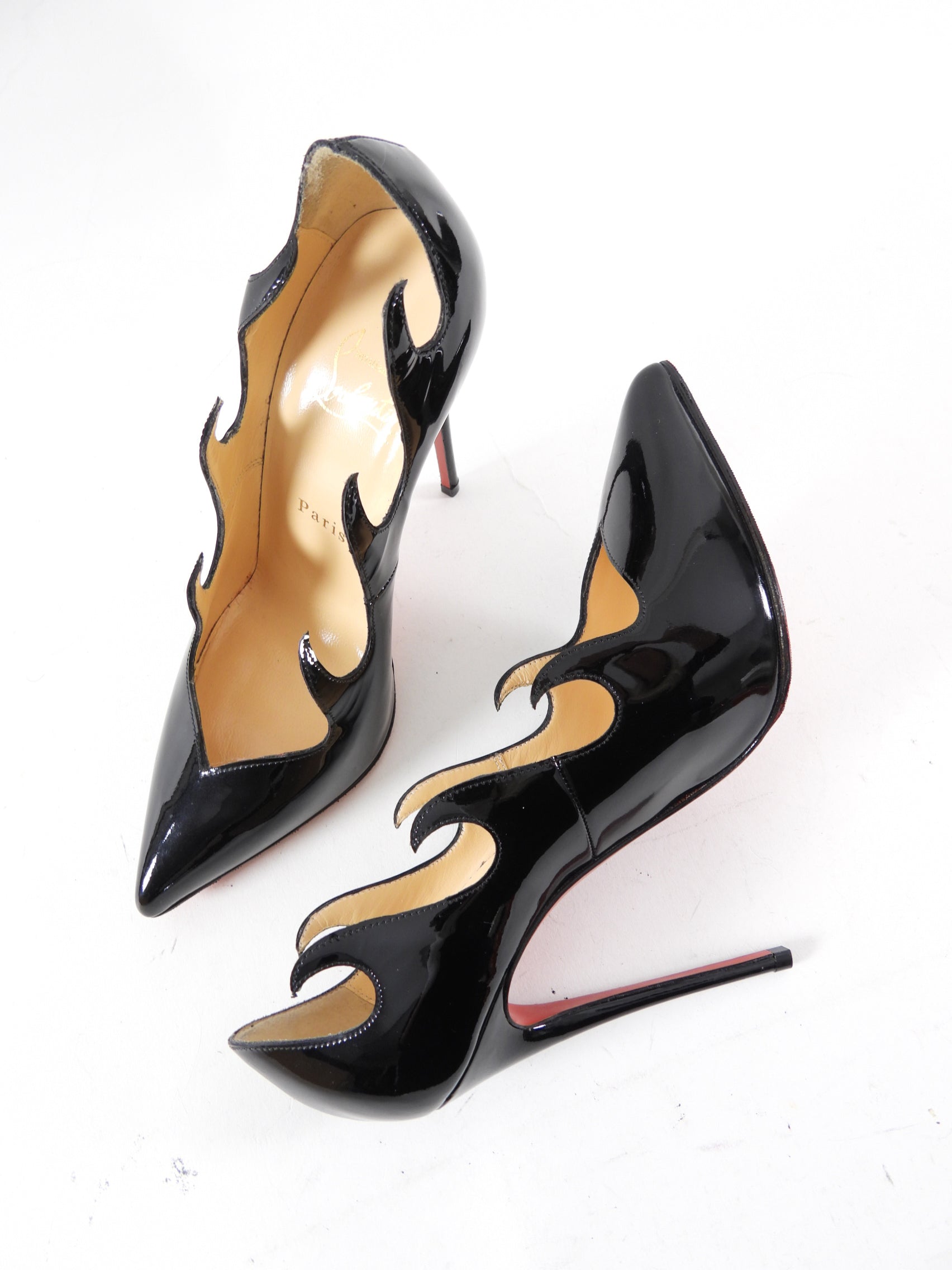 Christian Louboutin Black Patent Leather Olavague 115mm High Heel Pumps Size 35.5 - Perfect for Evening Parties & Formal Events