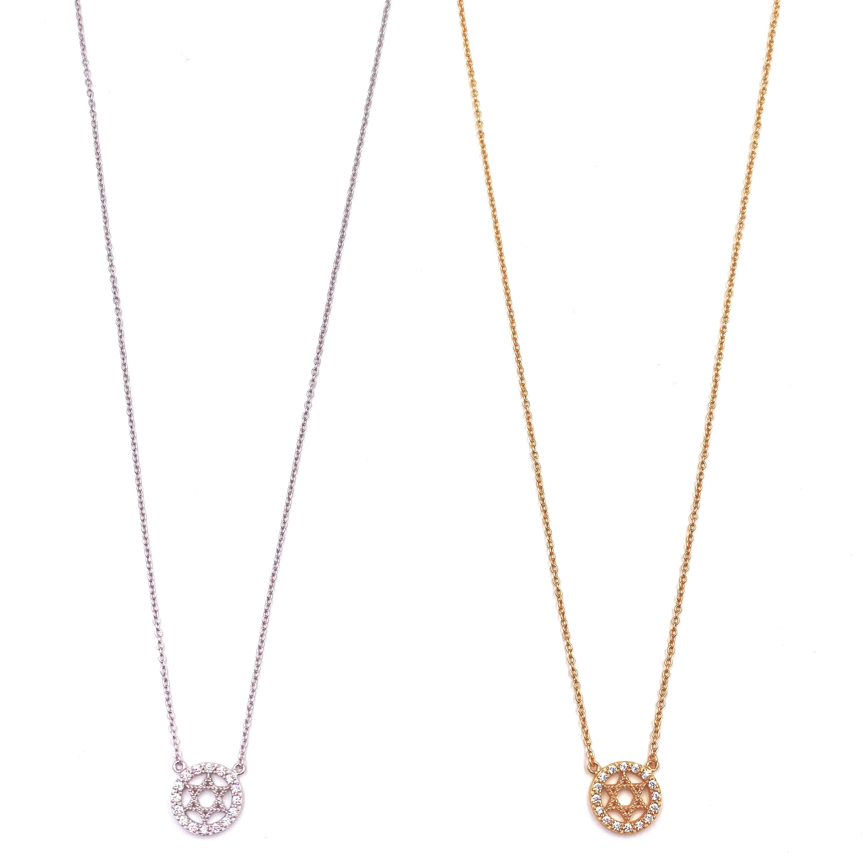 Ashley Gold Sterling Silver CZ Circle & Star Pendant Necklace for Women - Elegant Layered Jewelry Gift for Birthday, Anniversary & Special Occasions