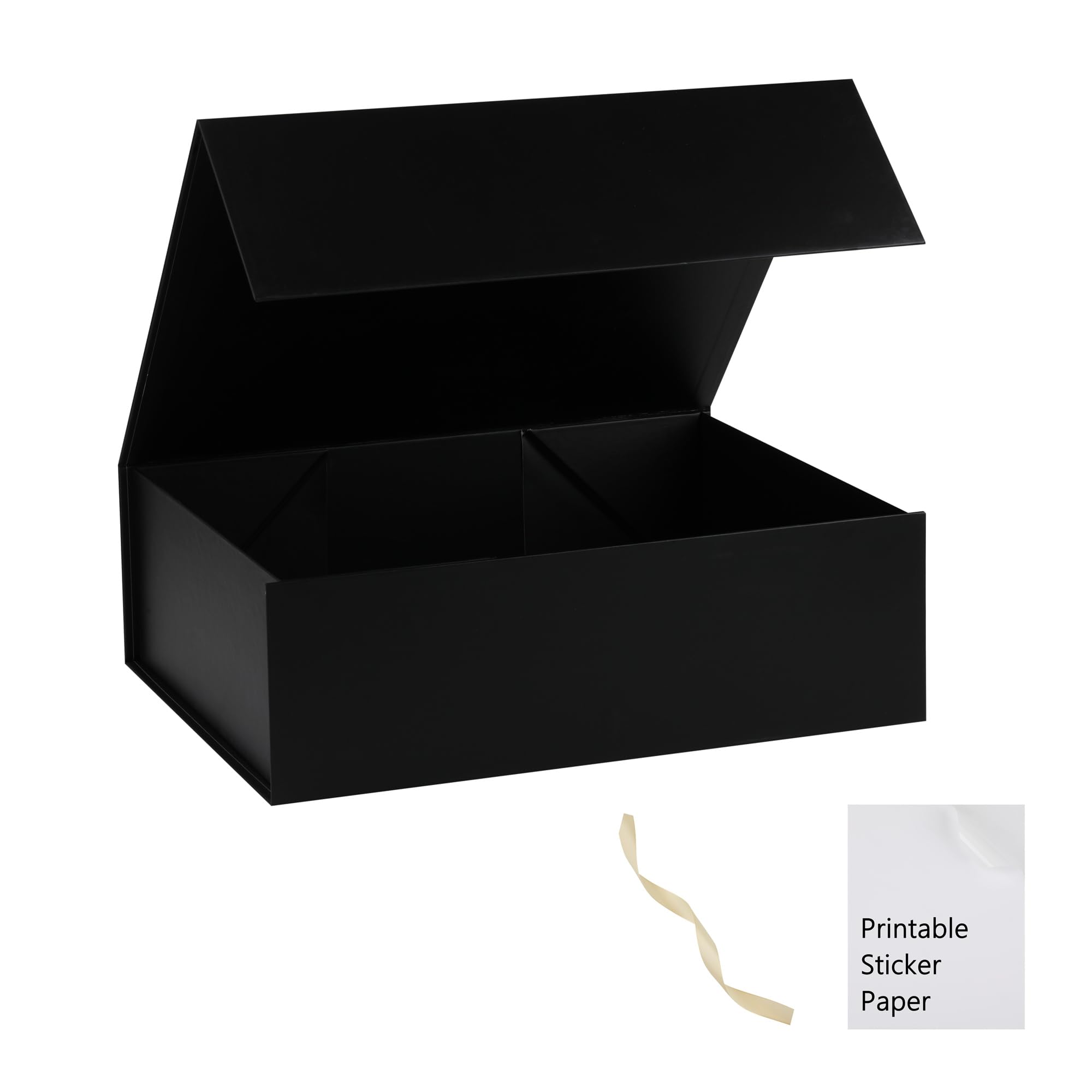 13x11x5.3 Inch Black Magnetic Gift Box with Lid - Premium Bridesmaid Proposal Box for Birthday, Wedding & Graduation Gifts - Includes Ribbon & DIY Printable Sticker Paper - Perfect for Party Favors, Jewelry Packaging & Special Occasions