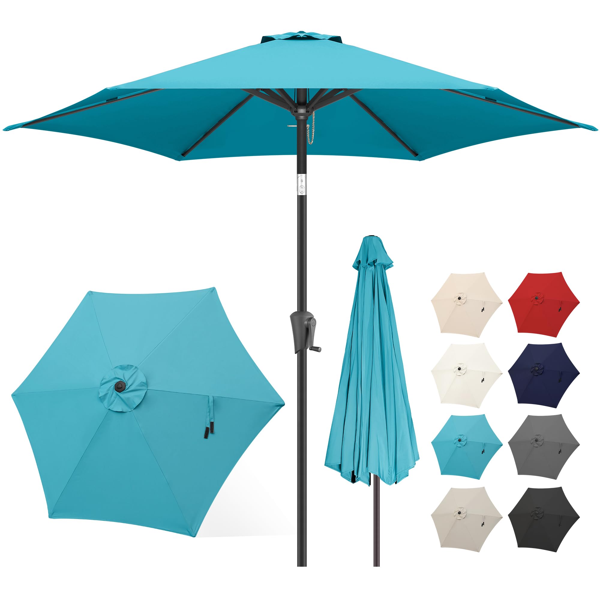 FLAME&SHADE 9 Foot Outdoor Patio Umbrella with Tilt Mechanism - Aqua Blue Waterproof Sun Shade for Garden, Poolside, and Beach Use