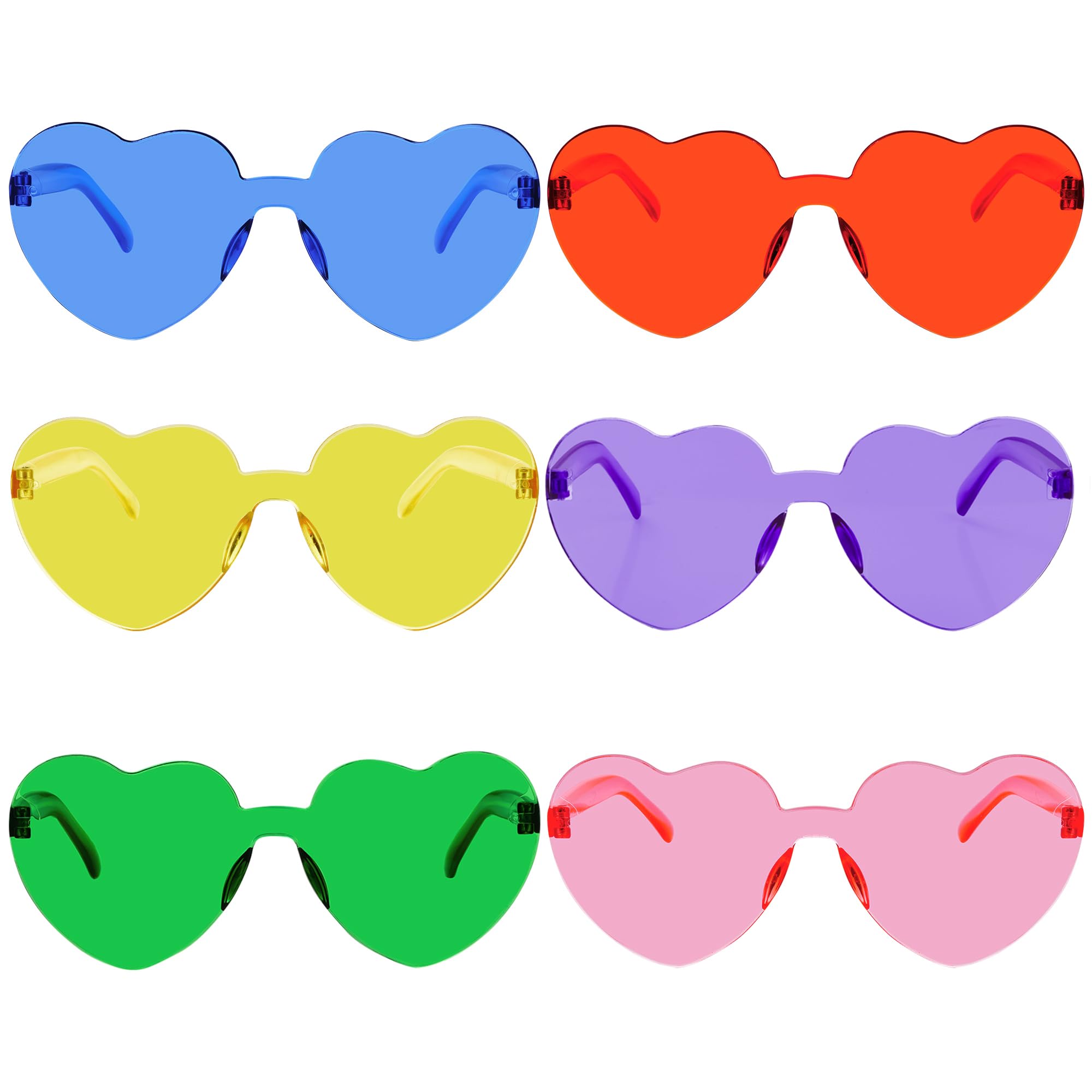 Fengek 6 Pcs Heart Shaped Sunglasses - Frameless Transparent UV Protection Glasses for Women & Girls - Multicolor Party Favors, Bachelorette, Bridal Shower, Birthday Gifts, Summer Beach Accessories