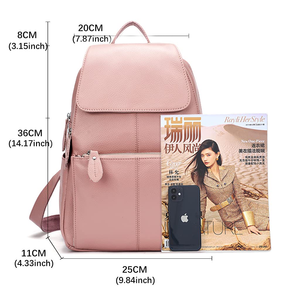 15 Colors Genuine Leather Women's Backpack - Fashion Travel Bag for Ladies, Preppy Style (Purple/Pink) - Perfect for Work, College & Weekend Getaways