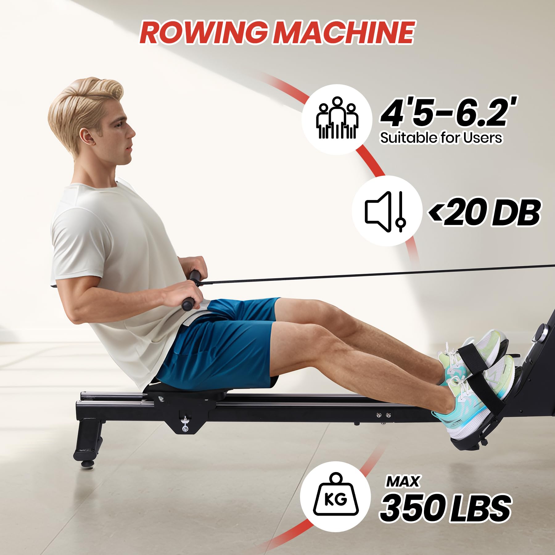 **Magnetic Rowing Machine for Home - 350 LB Weight Capacity, 32-Level Quiet Resistance, Dual Slide Rail, App Supported - Perfect for Home Gym, Cardio Workouts & Full-Body Training**